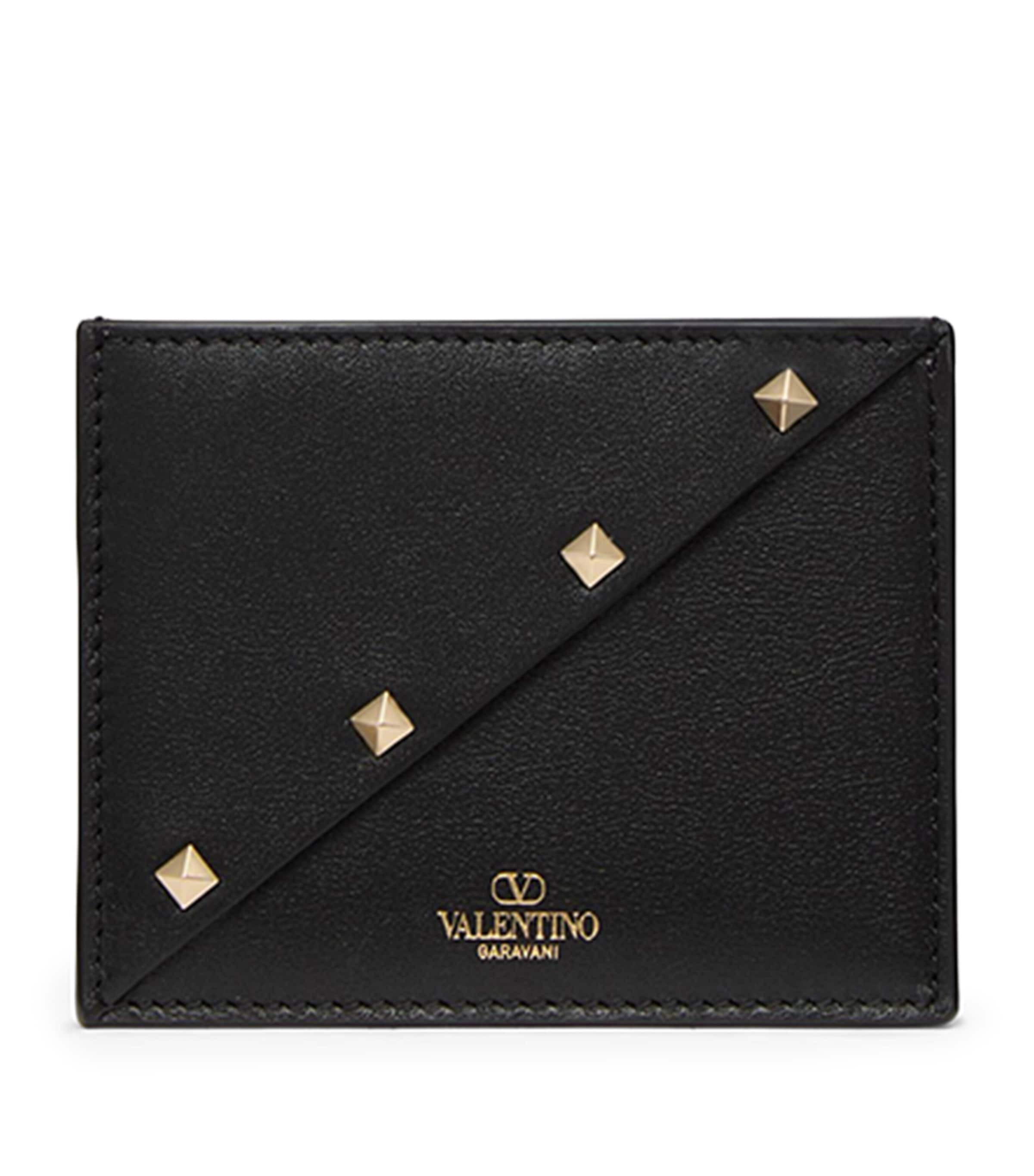 Valentino Garavani Leather Rockstud Wispy Card Holder In Black