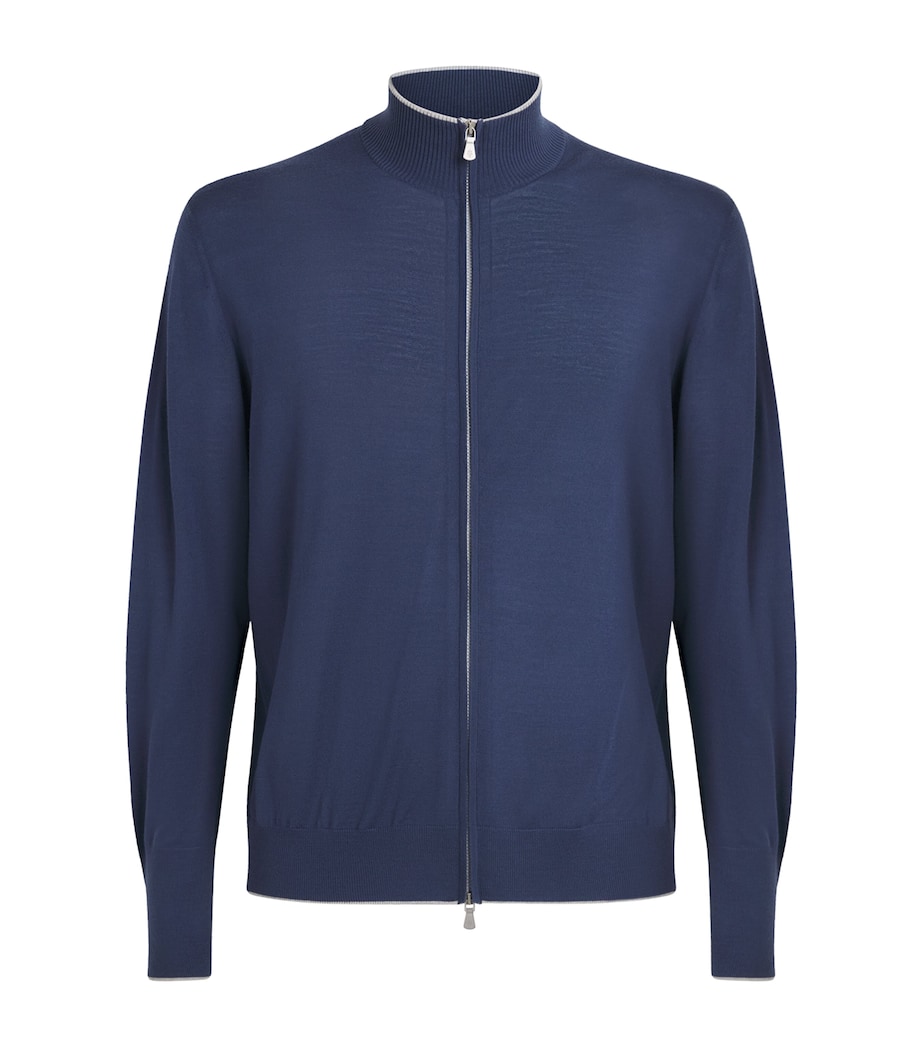 Eleventy Mens Merino Wool Double-Zip Cardigan Blu Royal, Gr. Chiar Image 1