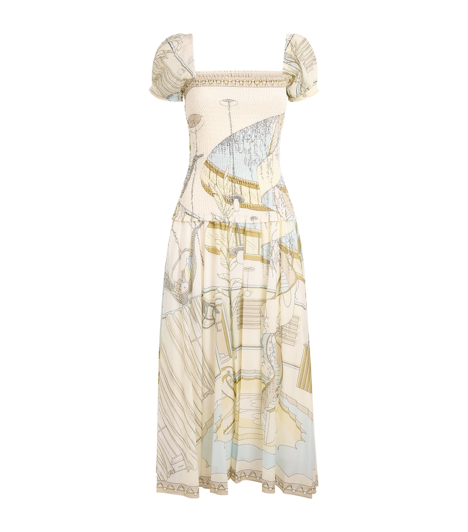 Tory Burch Womens Silk-Cotton Print Midi Dress The Pool Beige Image 1