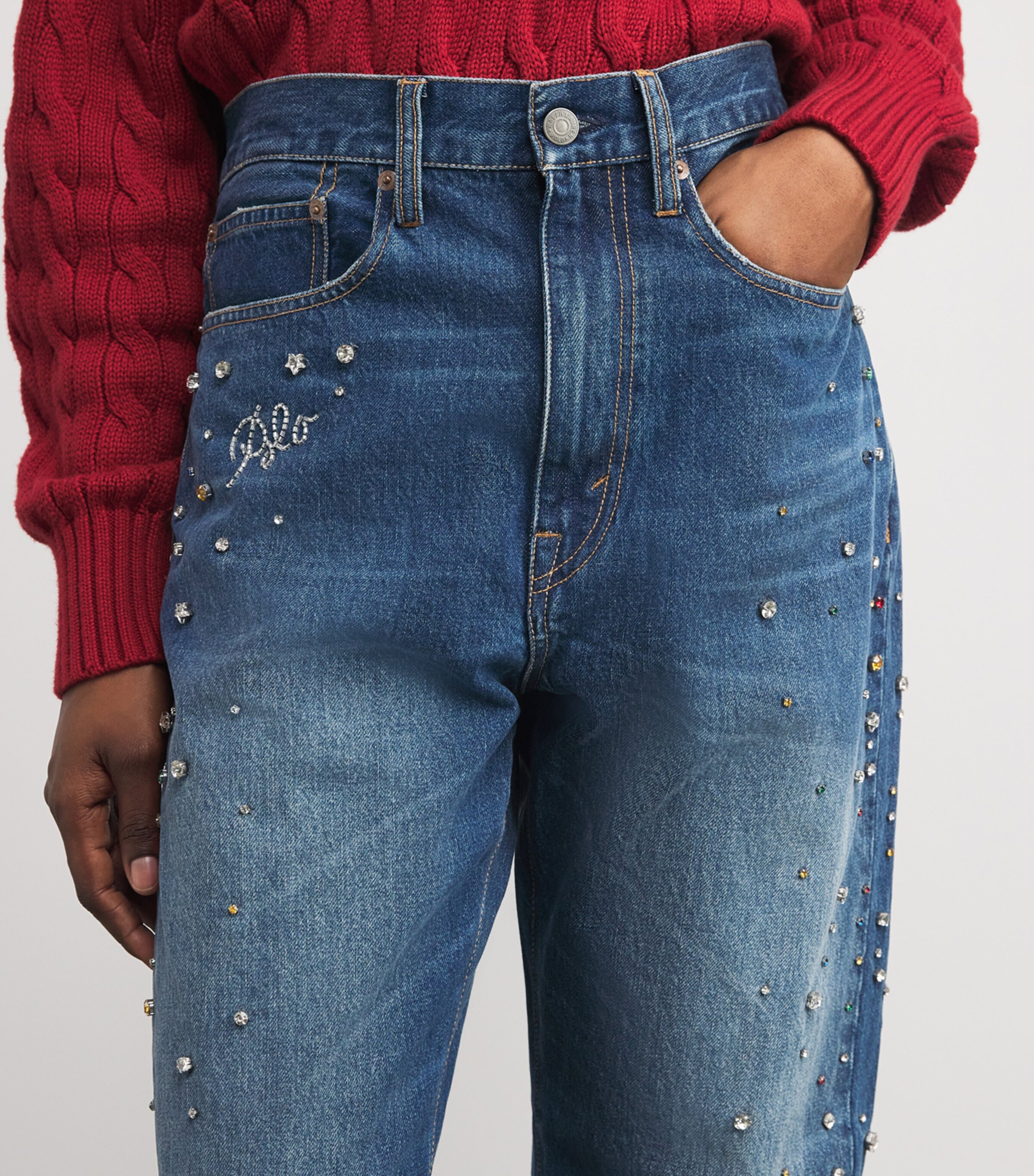 Polo Ralph Lauren Womens Embellished Relaxed Straight Jeans Lugo Wash Image 6