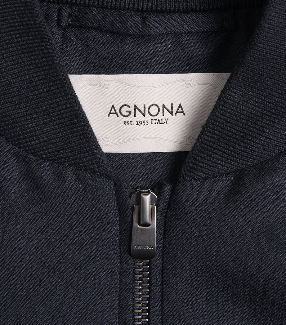 Agnona Mens Cashmere-Silk Twill Bomber Jacket Dark Blue Navy Image 6
