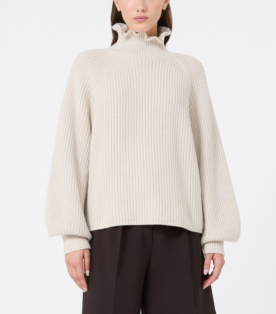 Max Mara Womens Wool-Cashmere Ruffle-Neck Sweater Beige Image 3