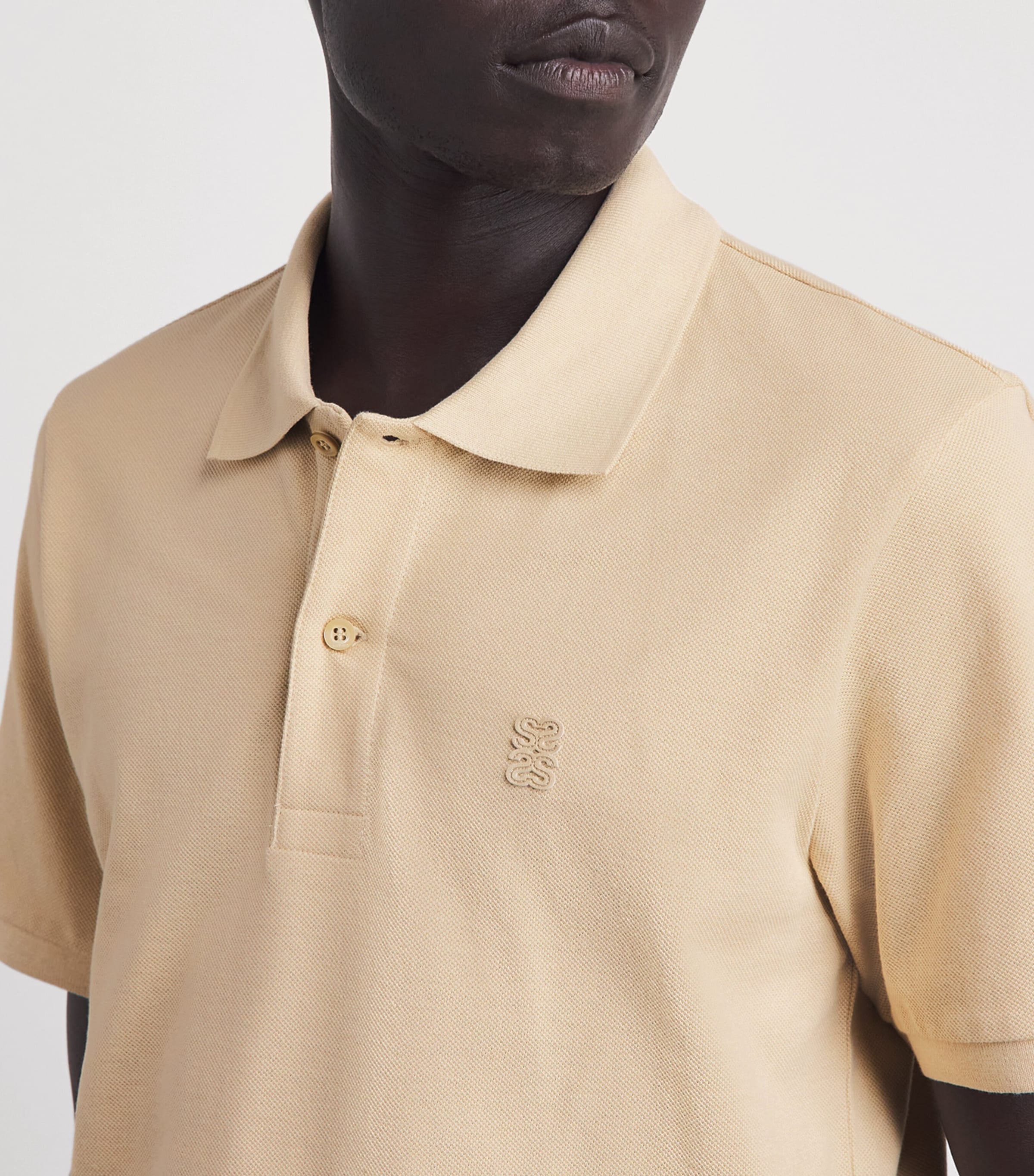 Sandro Paris Mens Cotton 4S Patch Polo Shirt Beige Image 3