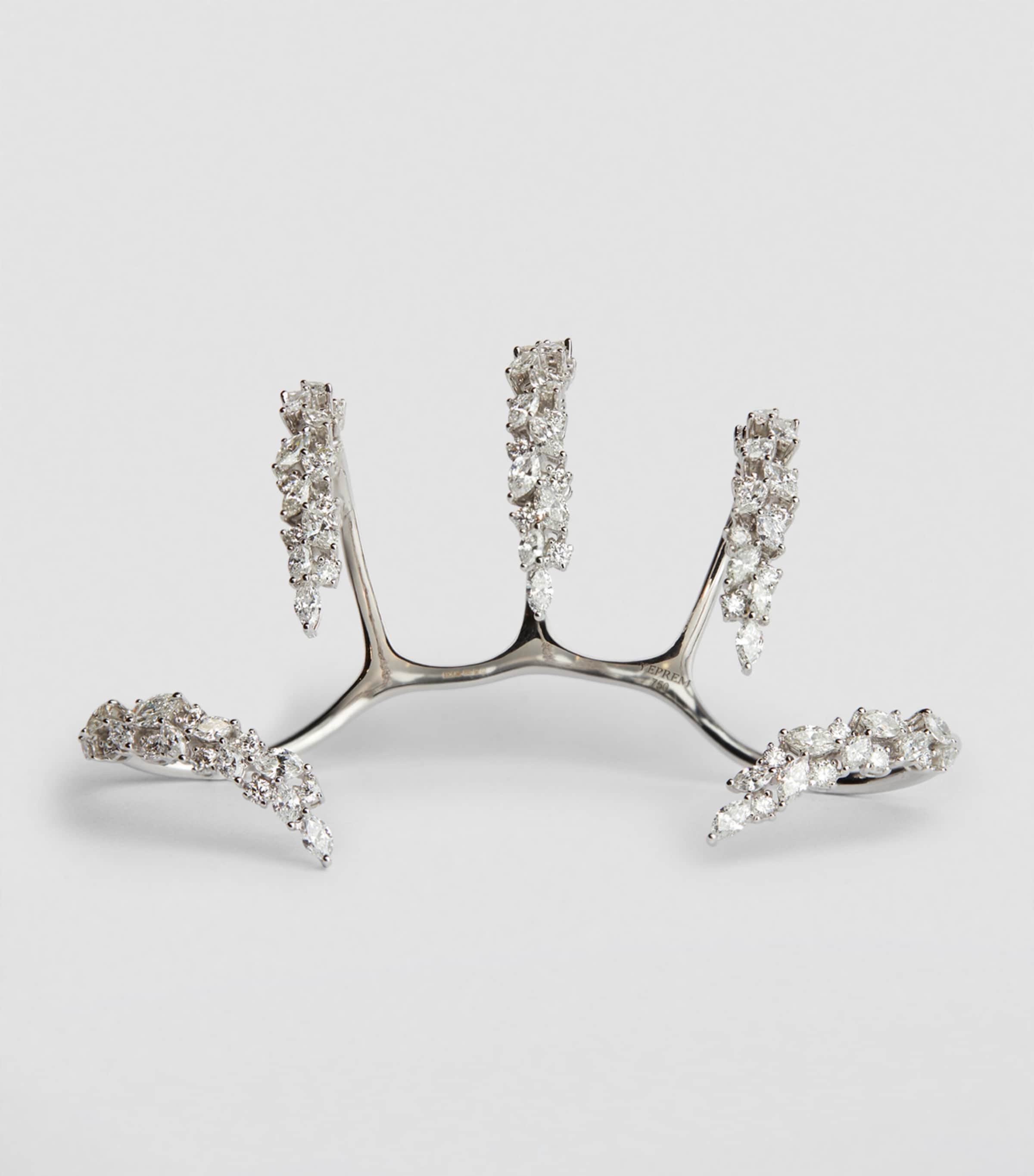 Yeprem White Gold and Diamond Y-Conic Four-Finger Ring Image 3