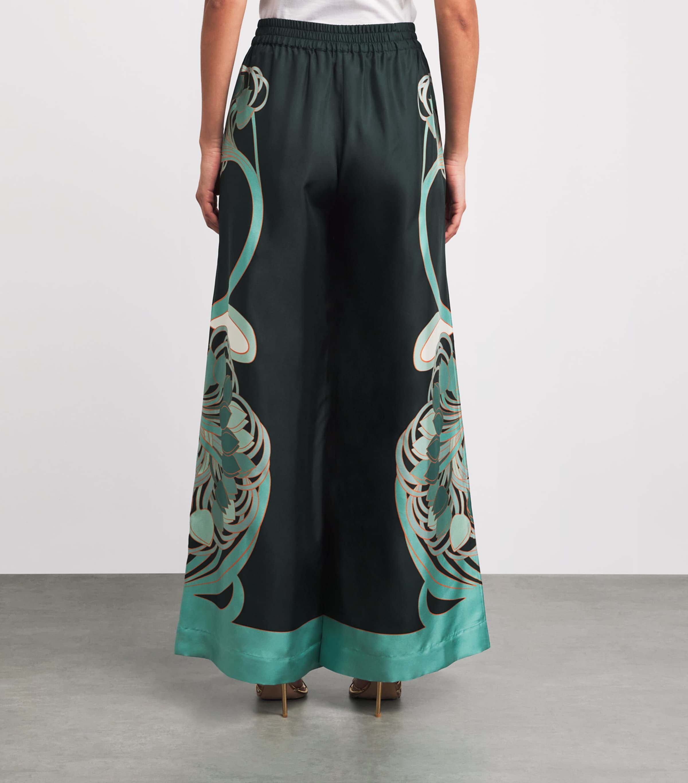 La Doublej Womens Silk Wide-Leg Palazzo Trousers Tulp Plac Image 5