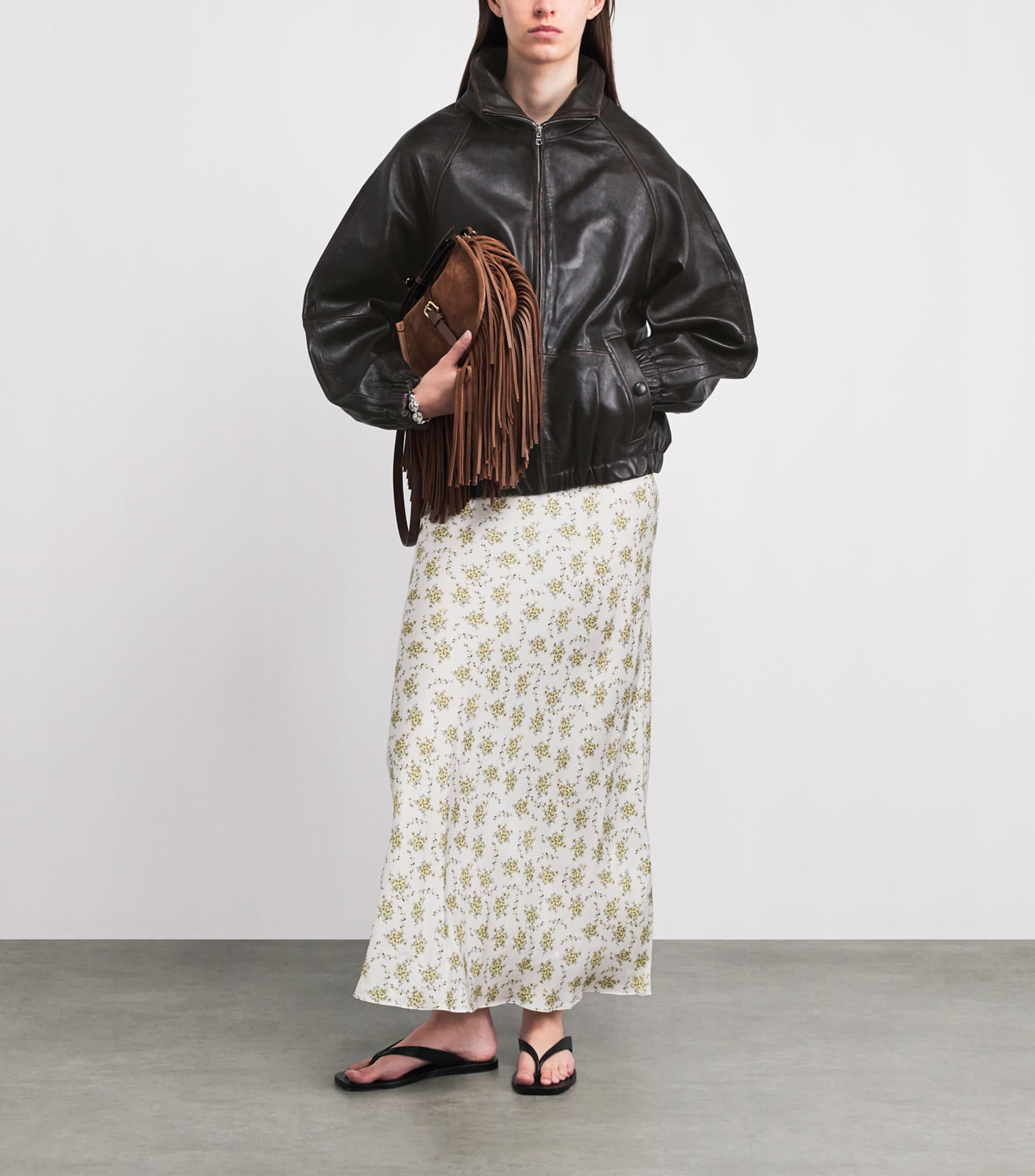 Sandro Paris Womens Oversized Leather Jacket Brown Image 2