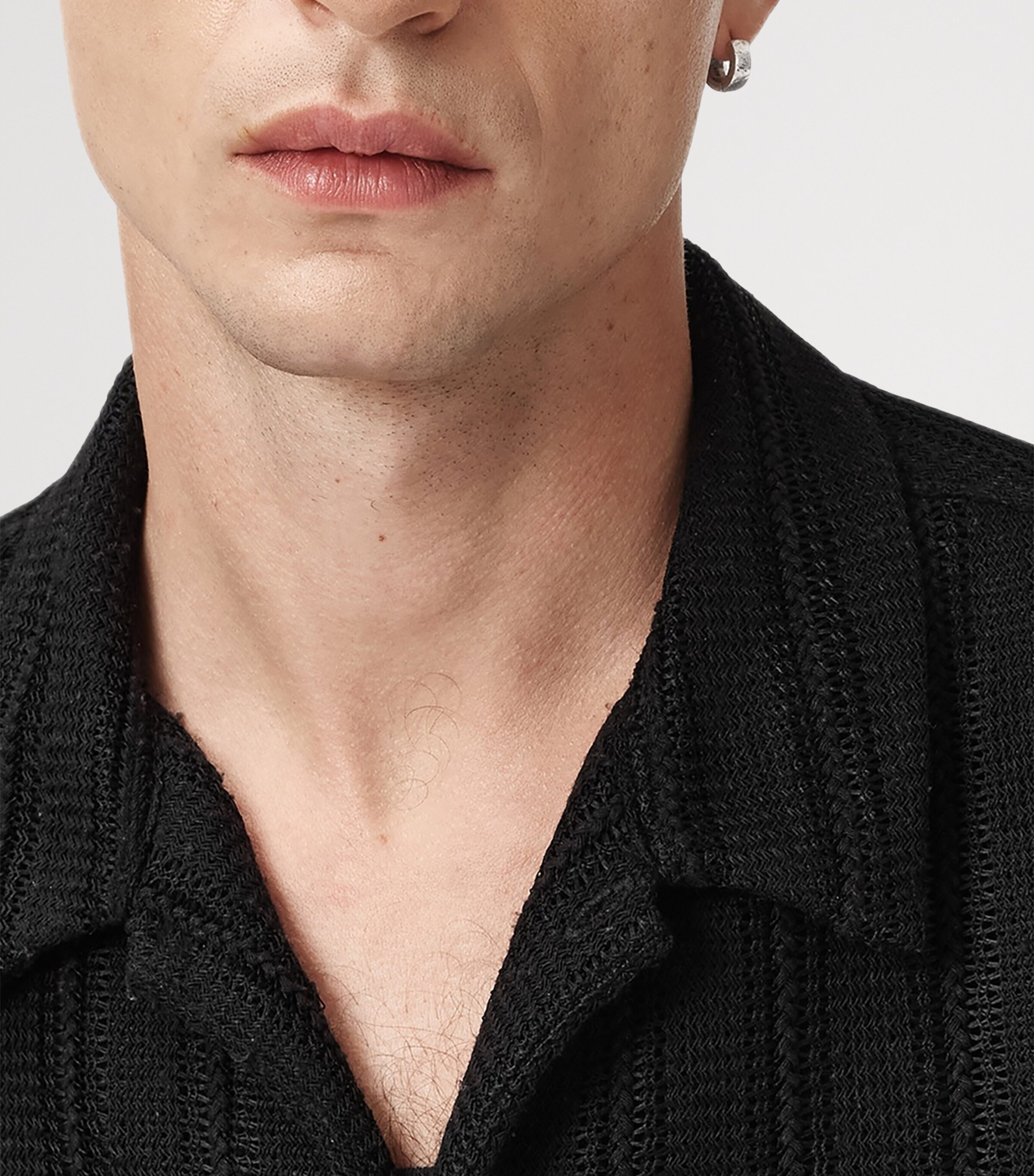 AllSaints Mens Open-Knit Sylvan Shirt Jet Black Image 7