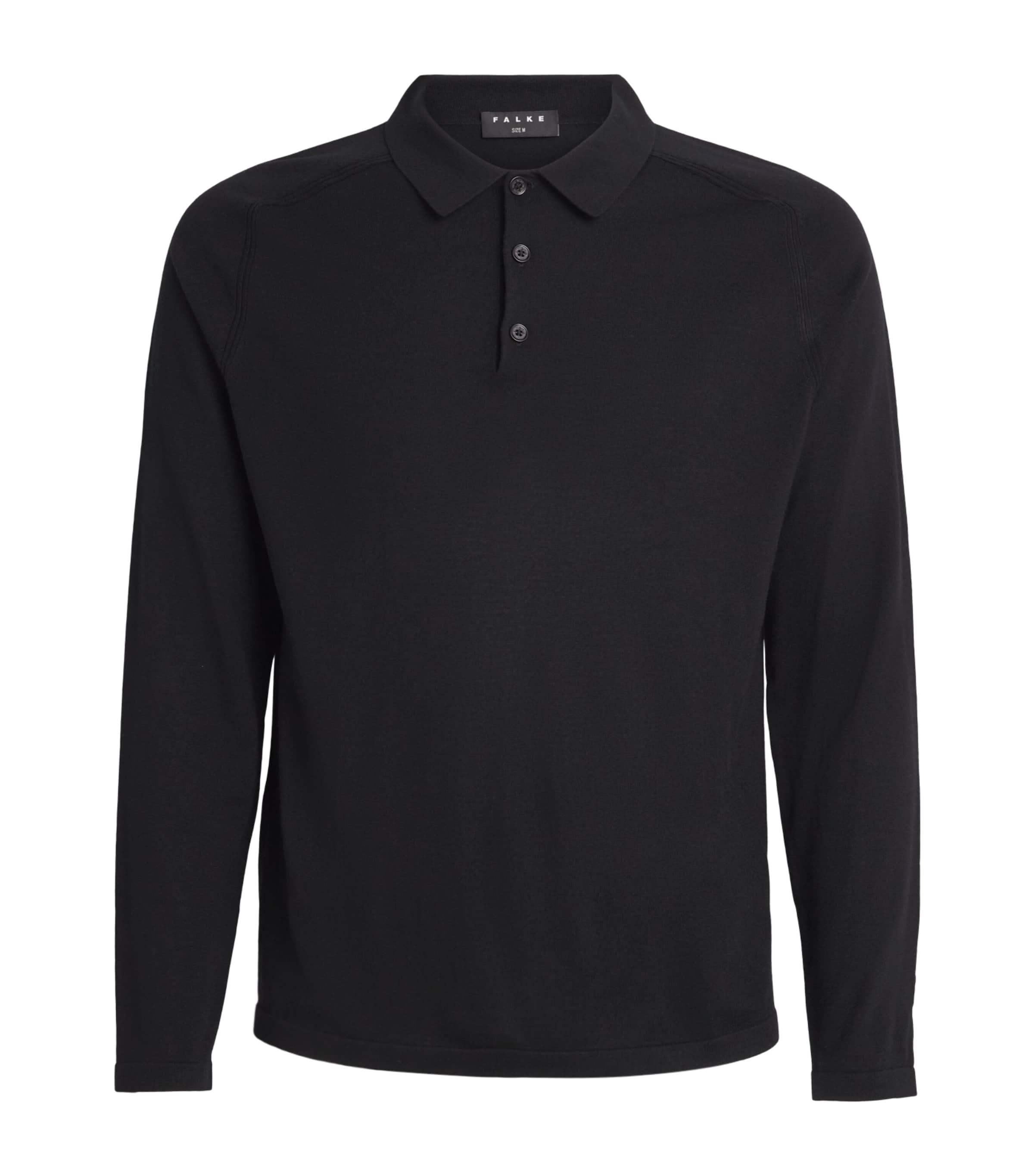 Falke Mens Wool Long-Sleeve Polo Shirt Black Image 1