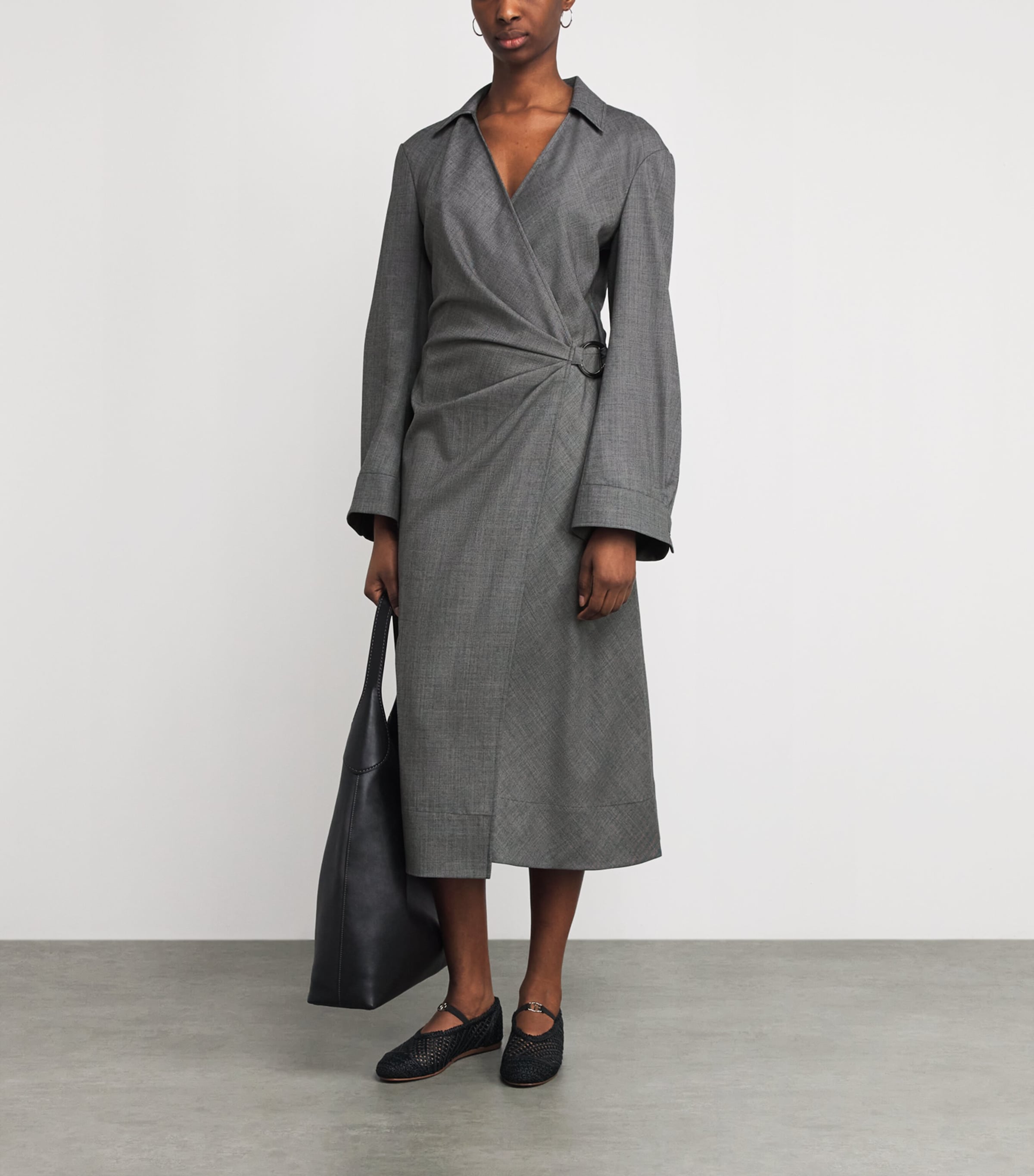 Tory Burch Womens Wool Midi Wrap Dress Black / Gray Image 2