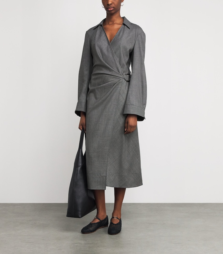 Tory Burch Womens Wool Midi Wrap Dress Black / Gray Image 2