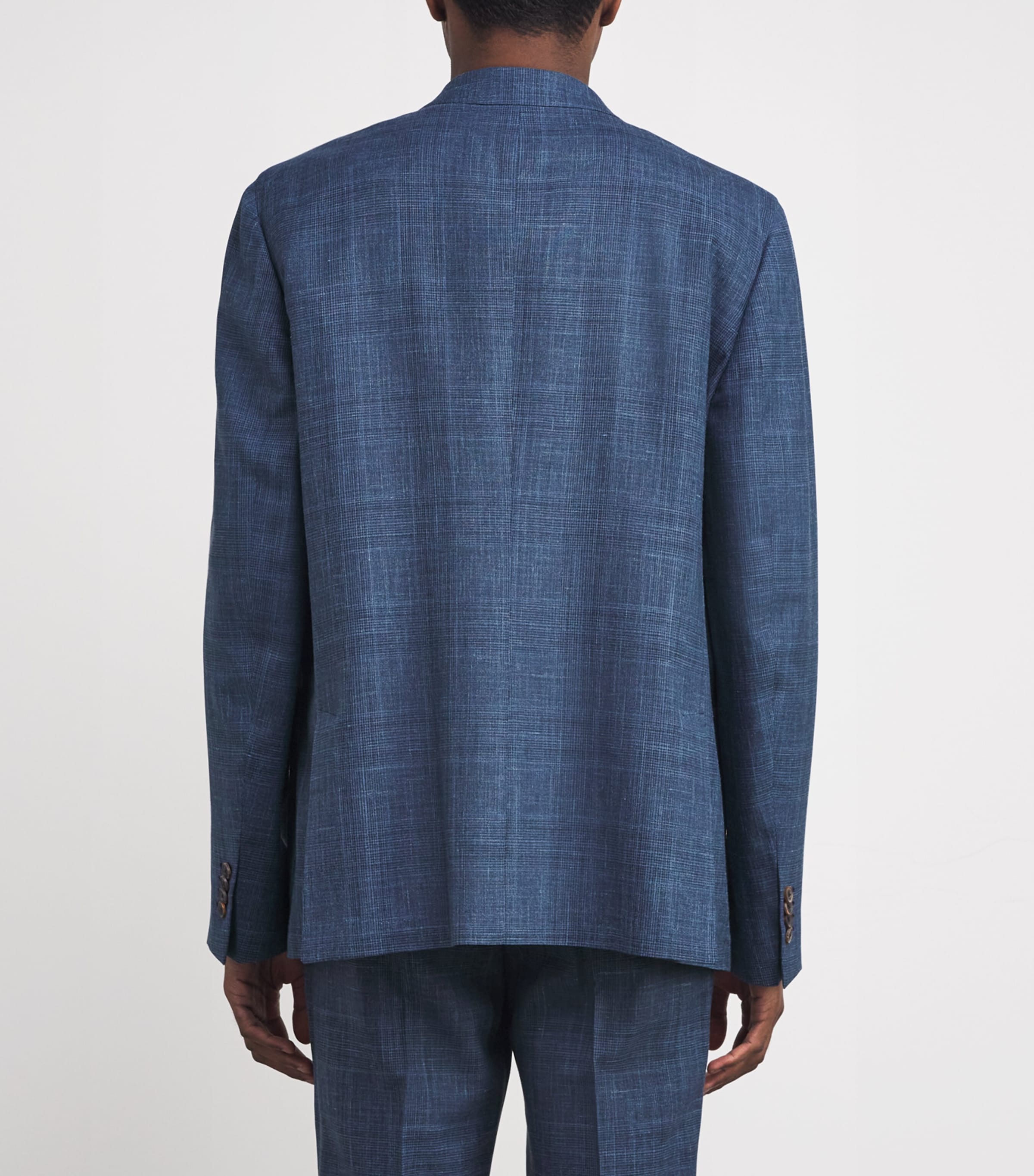 Wool-Silk-Linen Check Suit Jacket 41_BLUE Image 4