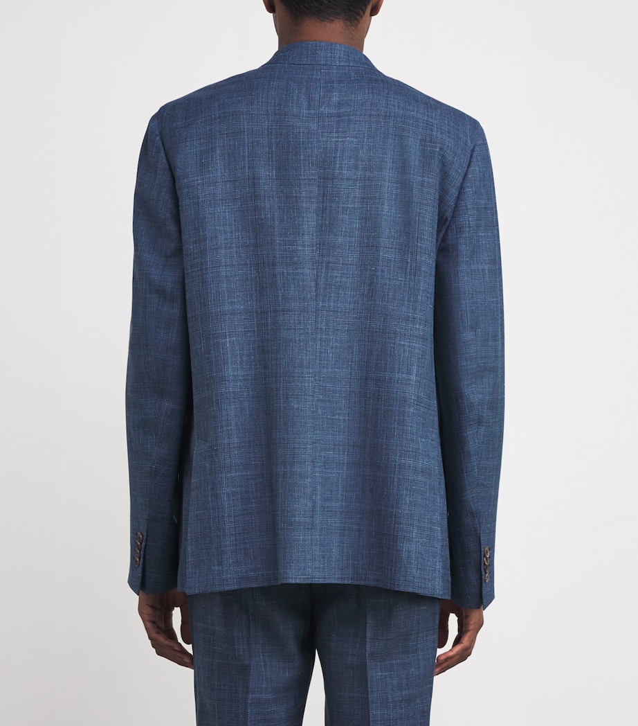 Wool-Silk-Linen Check Suit Jacket 41_BLUE Image 4