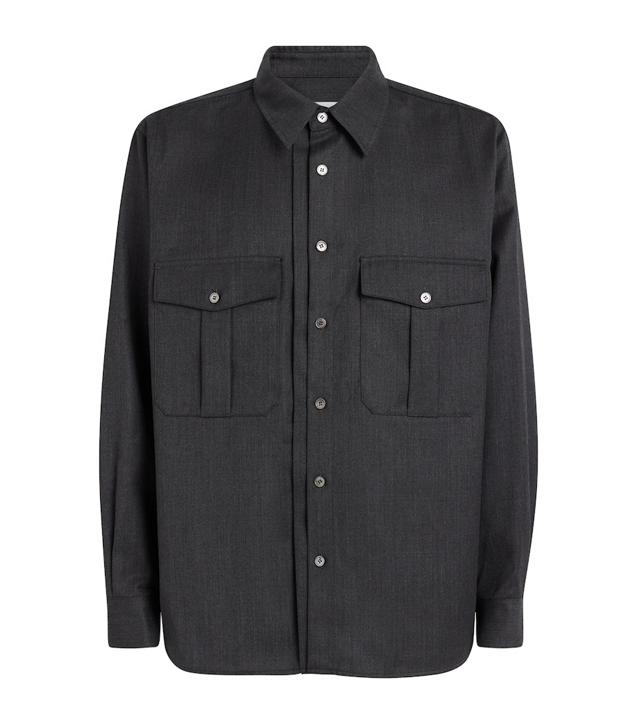 Le 17 Septembre Mens Wool-Blend Two-Pocket Overshirt Grey Image 1
