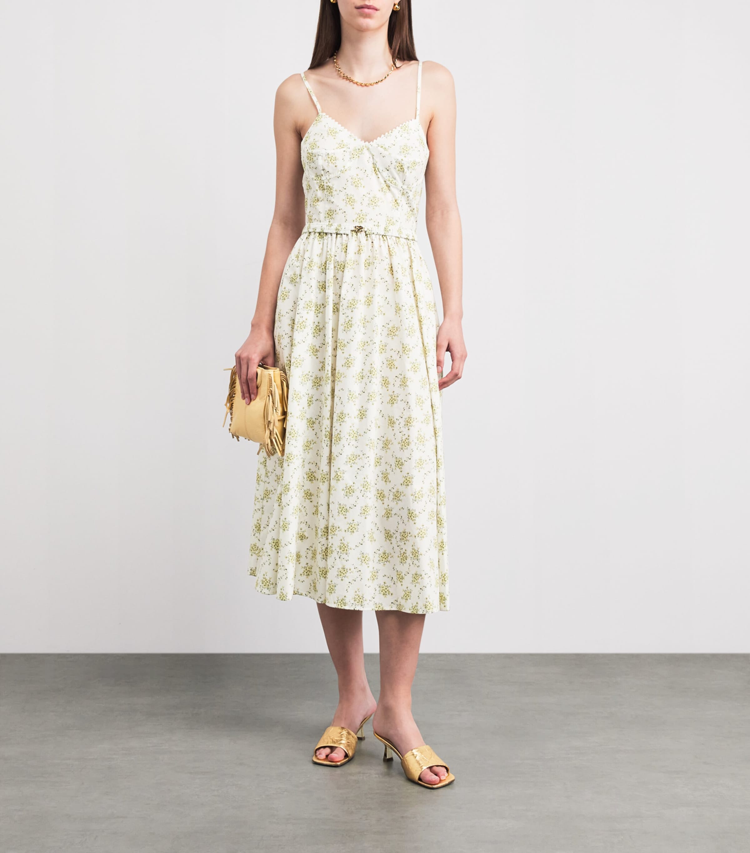 Sandro Paris Womens Cotton Floral Midi Dress Olive / Ecru Image 2