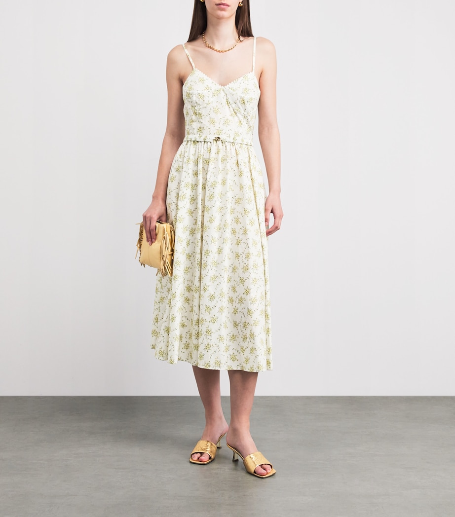 Sandro Paris Womens Cotton Floral Midi Dress Olive / Ecru Image 2