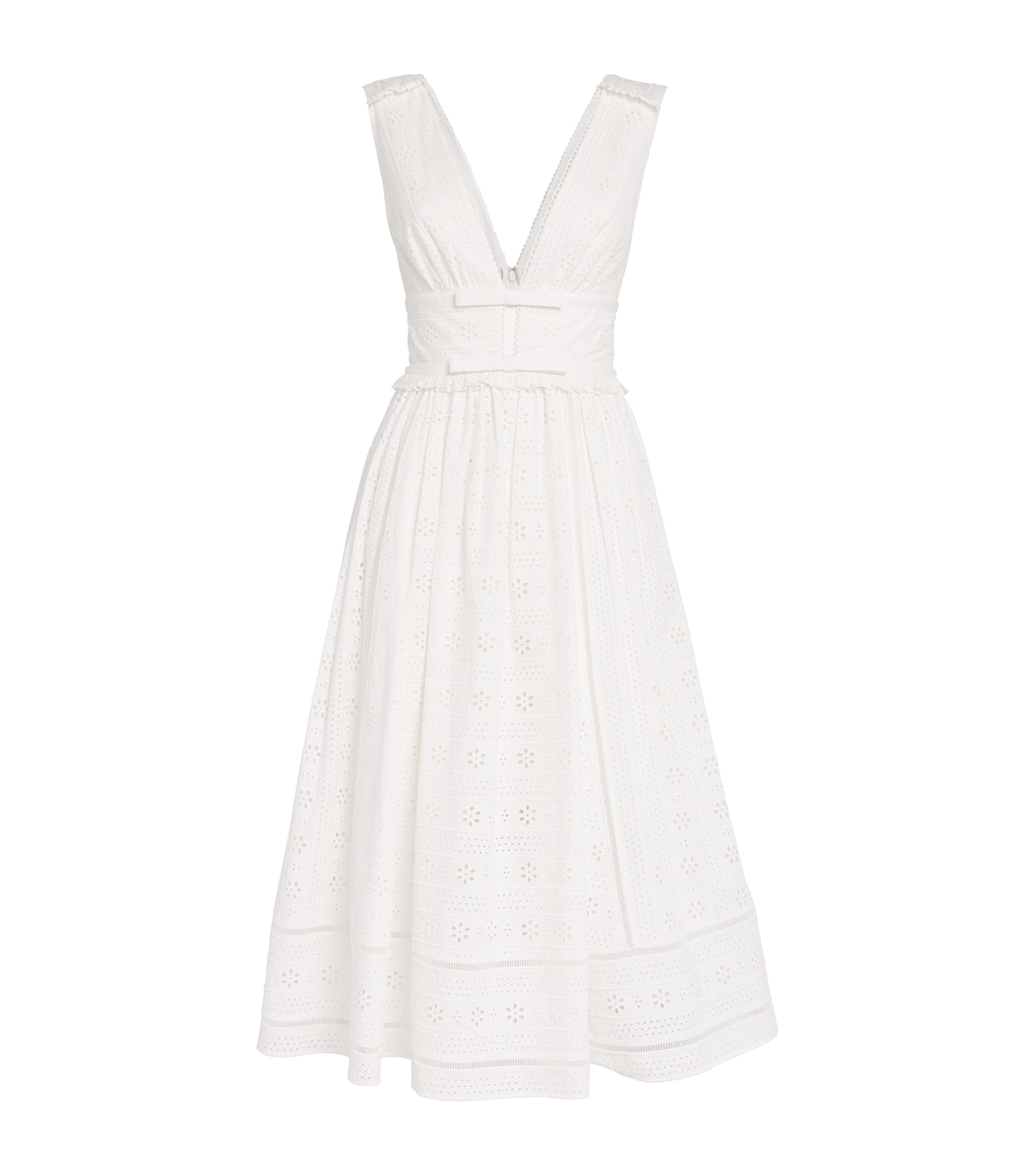 Self-portrait Broderie Anglaise Bow Midi Dress In White