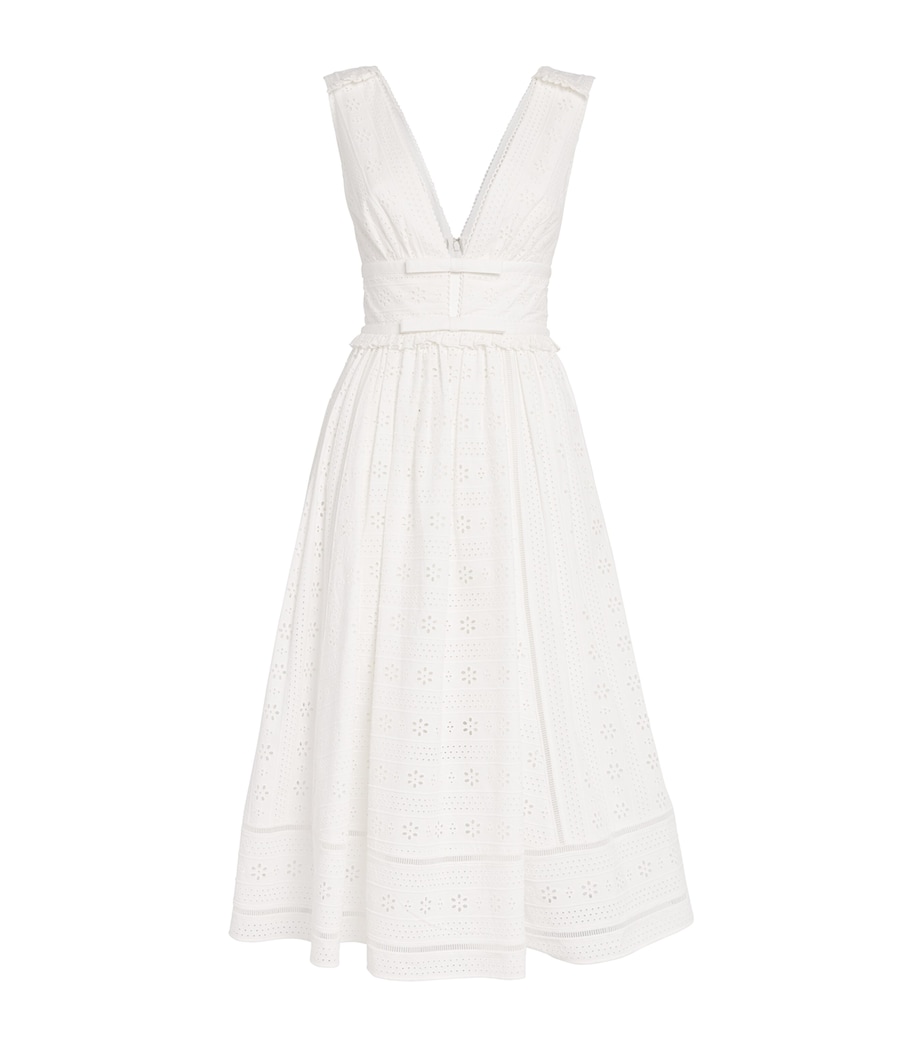Broderie Anglaise Bow Midi Dress WHITE Image 1