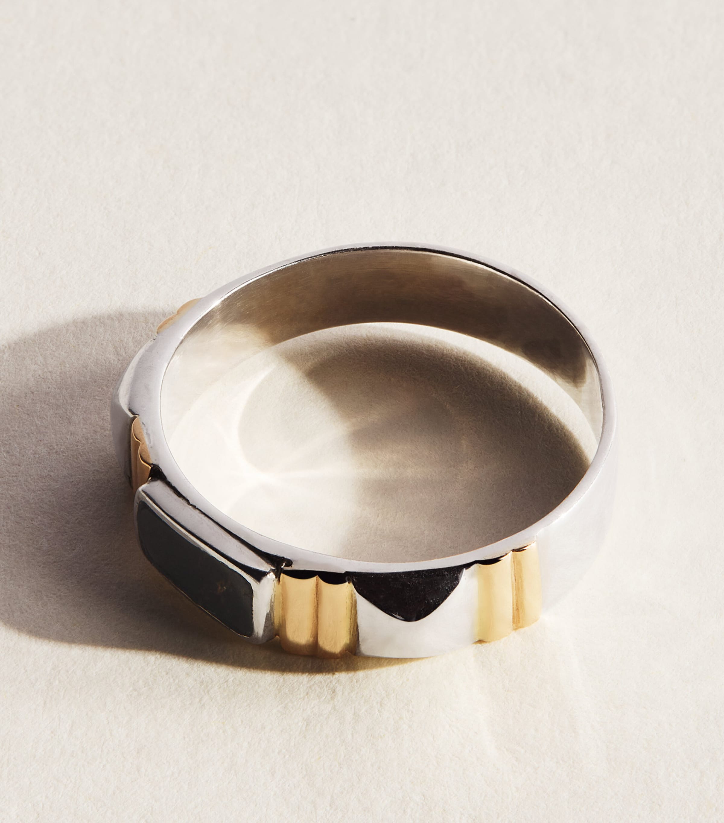 FYR Sterling Silver, Yellow Gold and Onyx Bastet Ring Silver Image 5