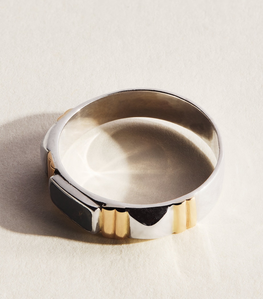 FYR Sterling Silver, Yellow Gold and Onyx Bastet Ring Silver Image 5