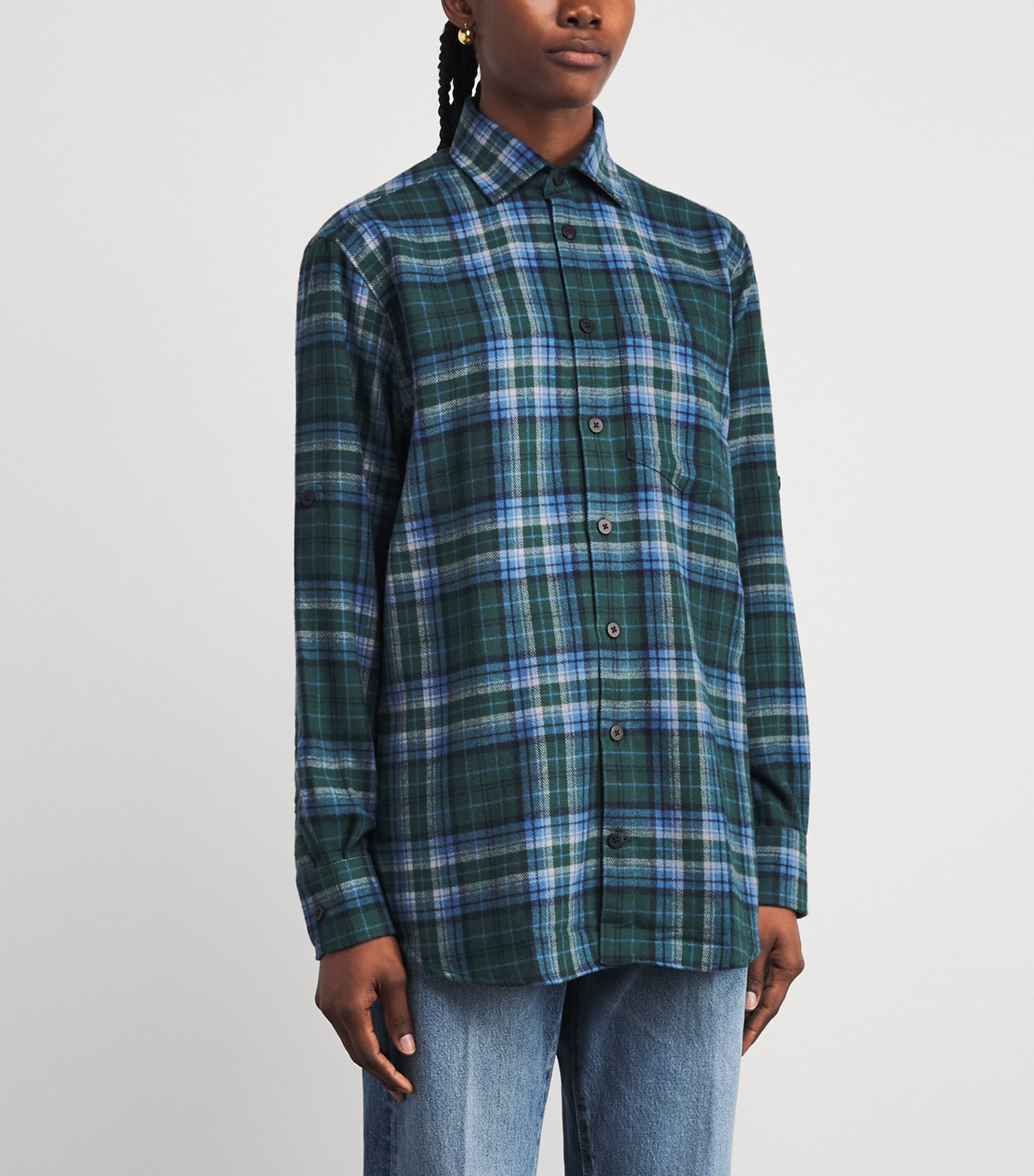 Cotton Check Oversized Shirt BLUE/GREEN PLAID Image 3