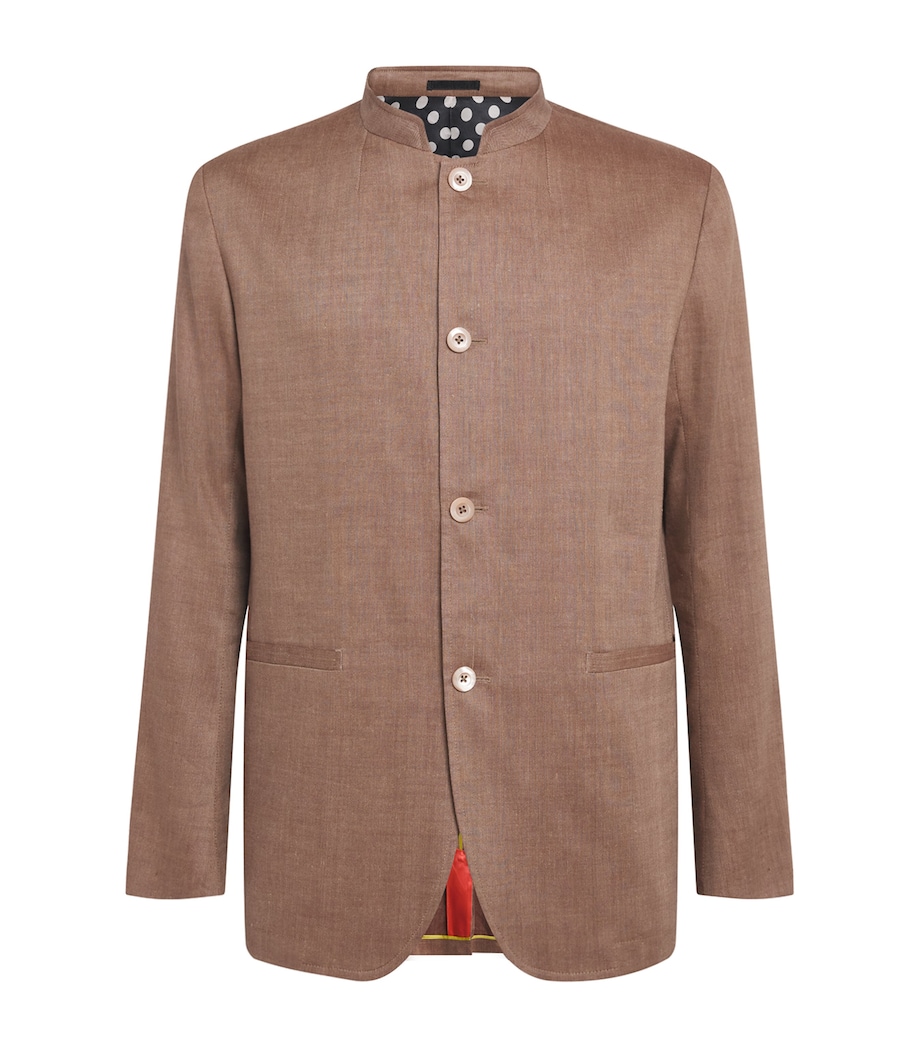 Paul Smith Mens Wool-Linen Stand-Collar Blazer Beige Image 1