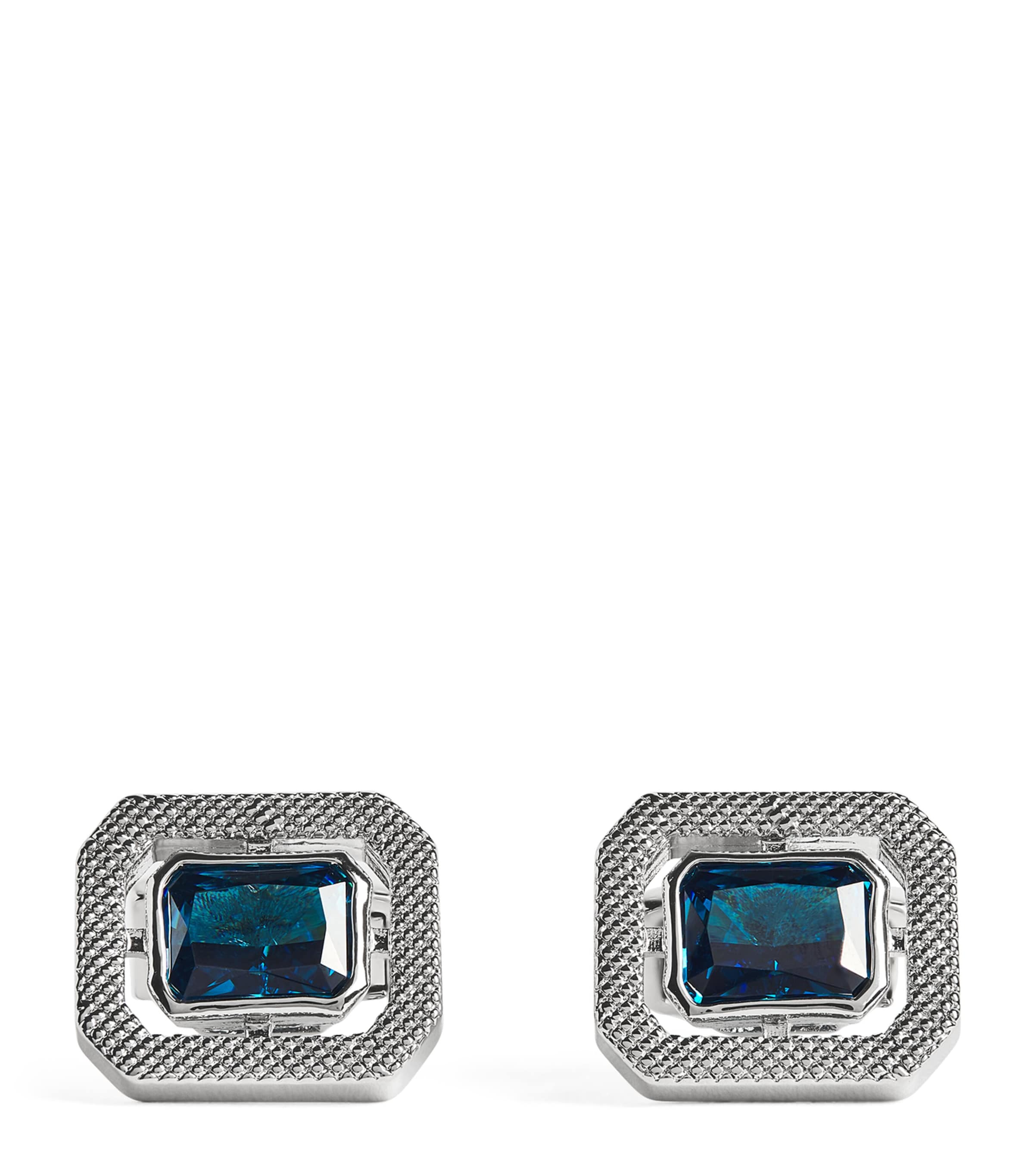 Tateossian Rhodium-plated Cubic Zirconia Halo Rectangle Cufflinks In Blue