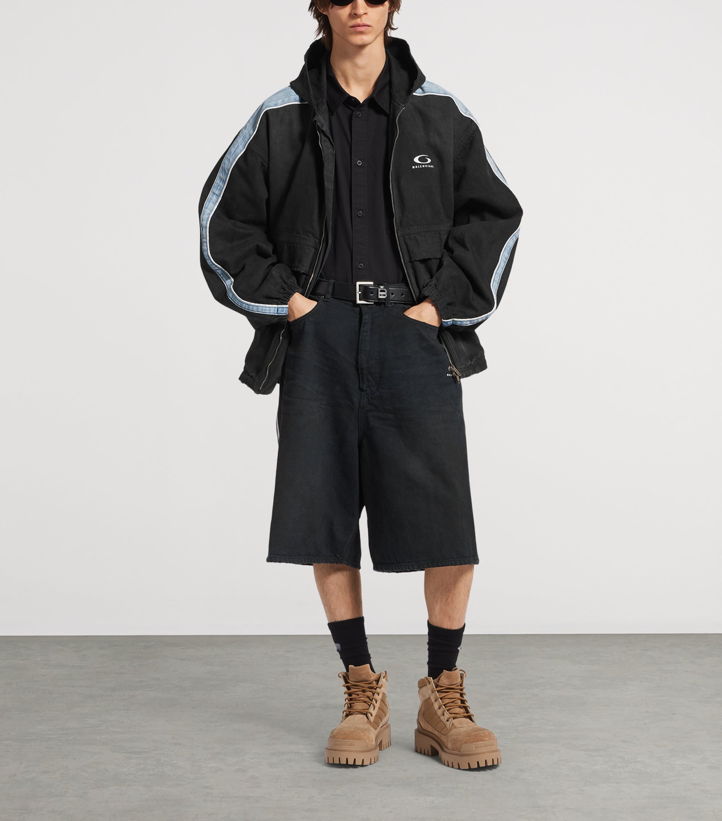 Balenciaga Mens Oversized Contrast-Detail Denim Jacket Image 2