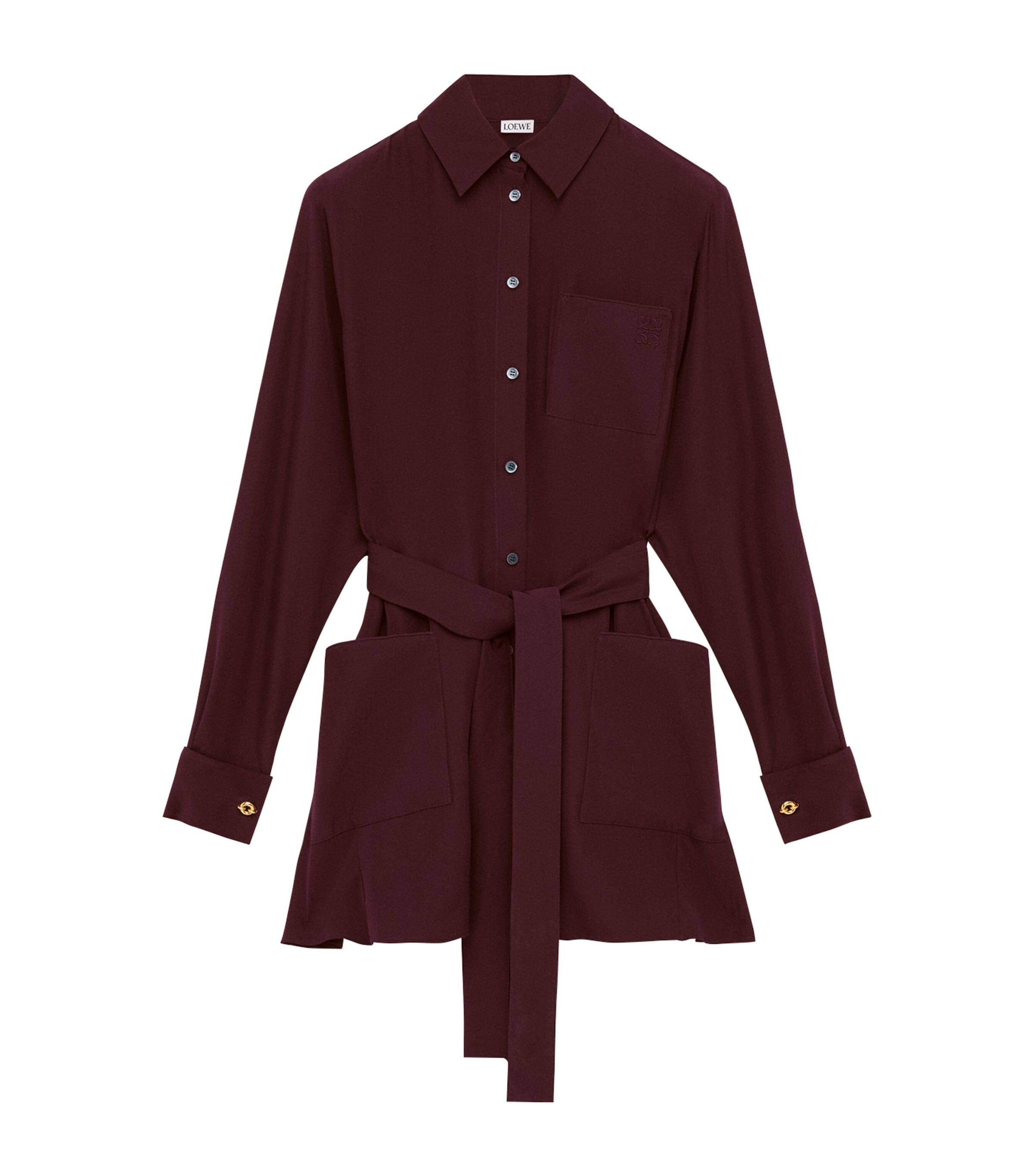 Loewe Womens Burgundy Pointed-collar Belted Silk Blouse In Burgundy
