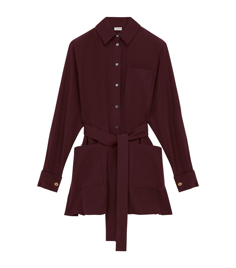 Silk-Blend Belted Blouse BURGUNDY Image 1