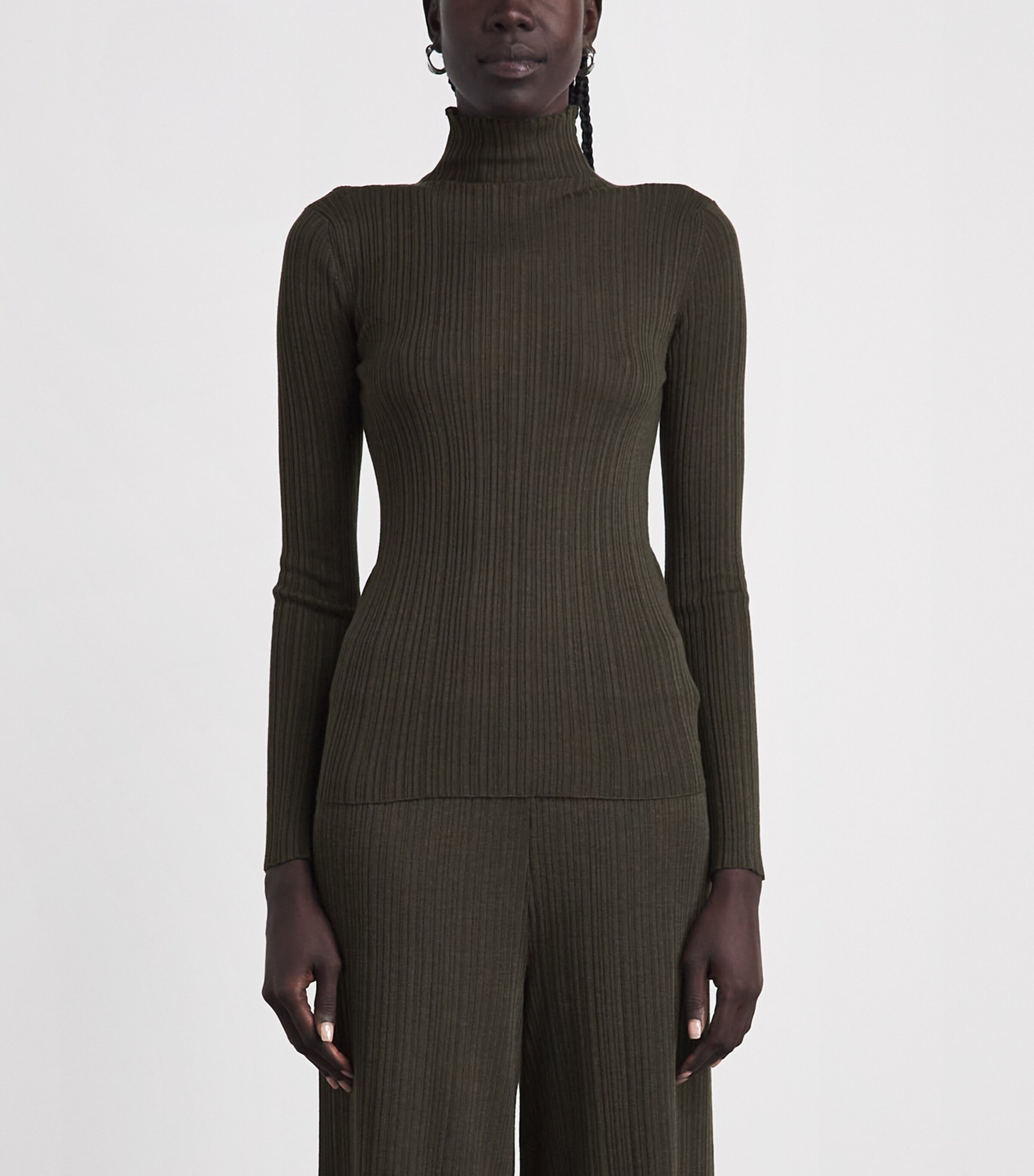 Agnona Womens Cashmere-Wool-Silk Corteccia Stitch Top Green Olive Image 4