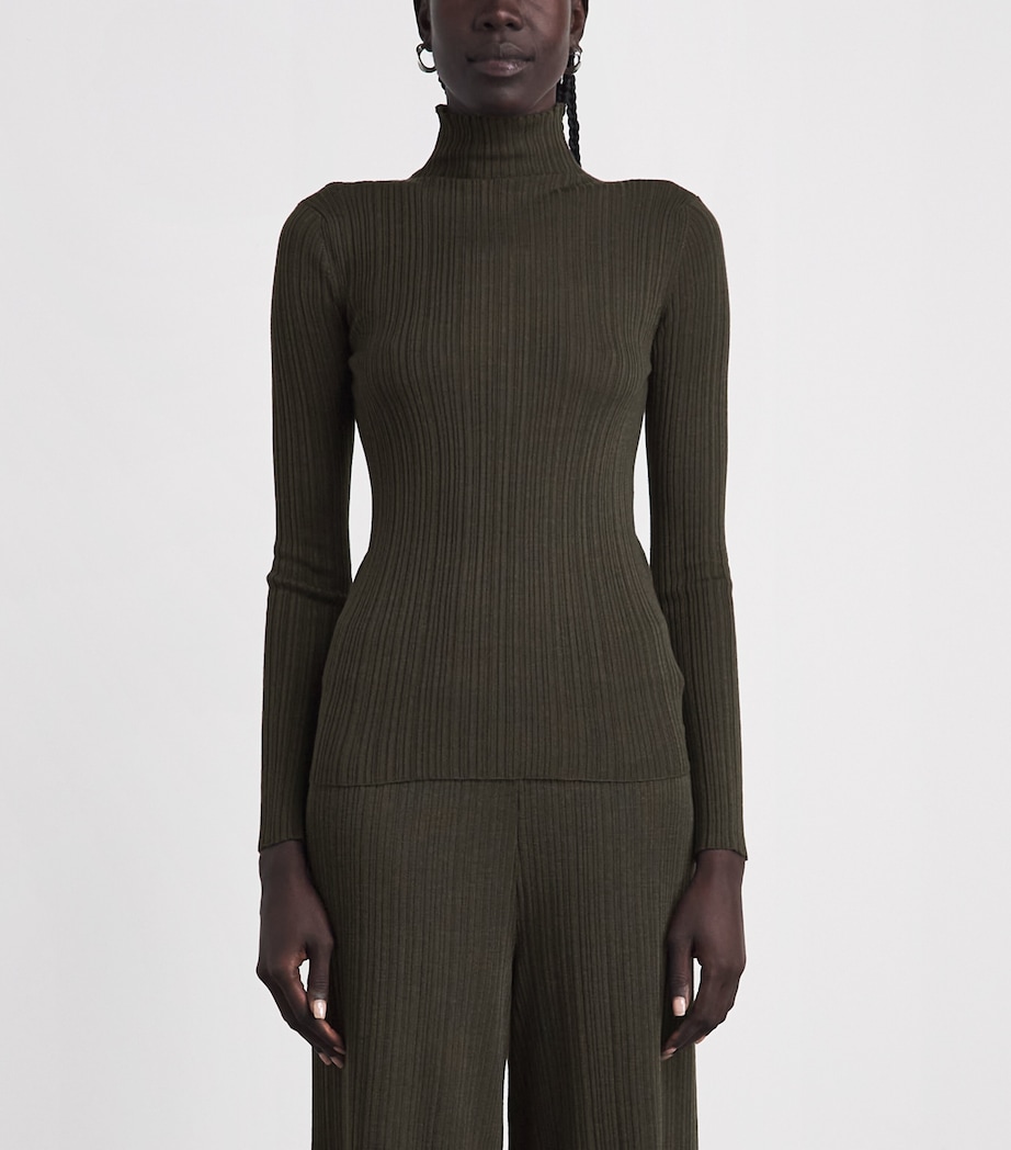 Agnona Womens Cashmere-Wool-Silk Corteccia Stitch Top Green Olive Image 4