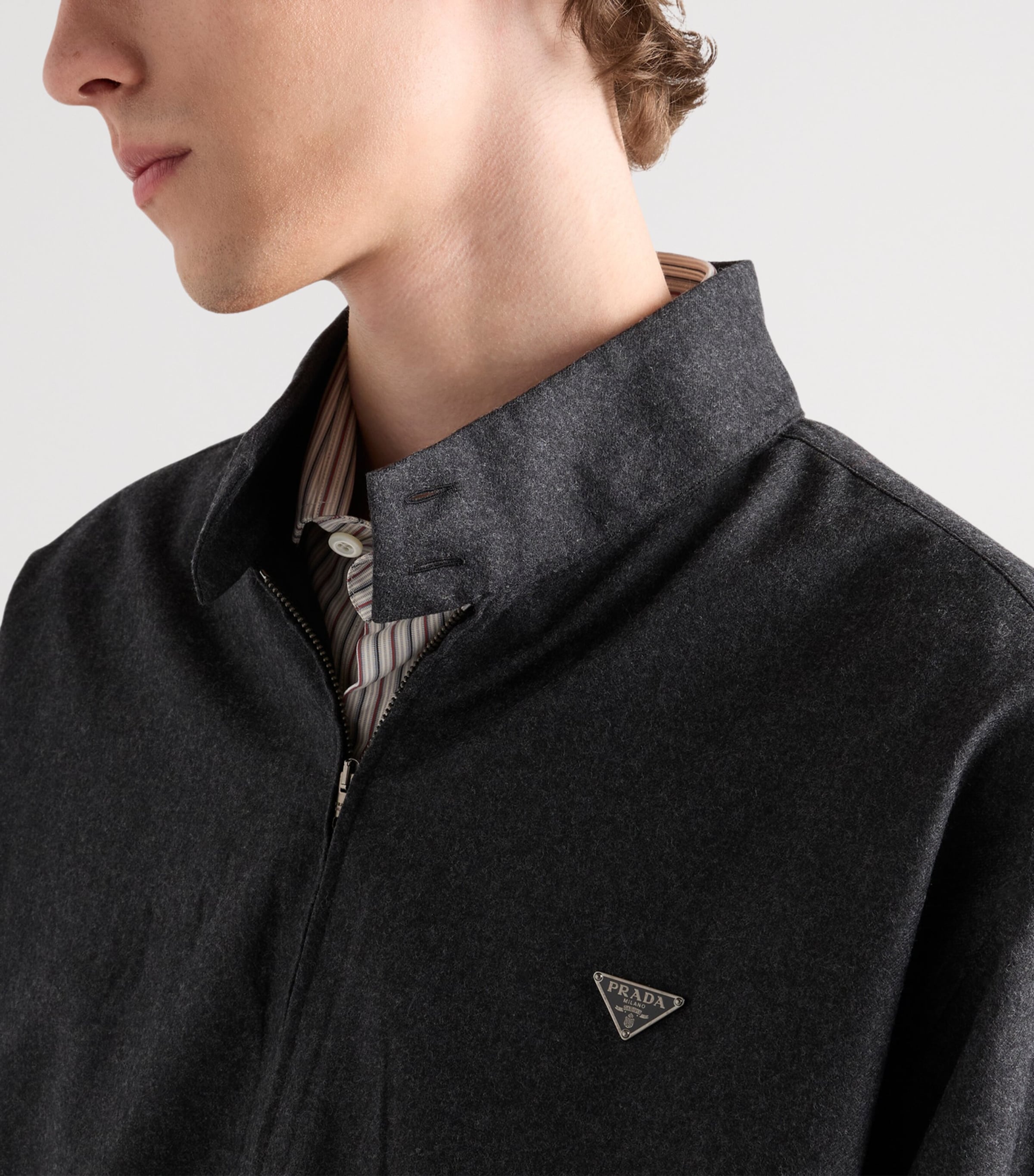 Prada Mens Wool Triangle Zip-Up Jacket Grey Image 6