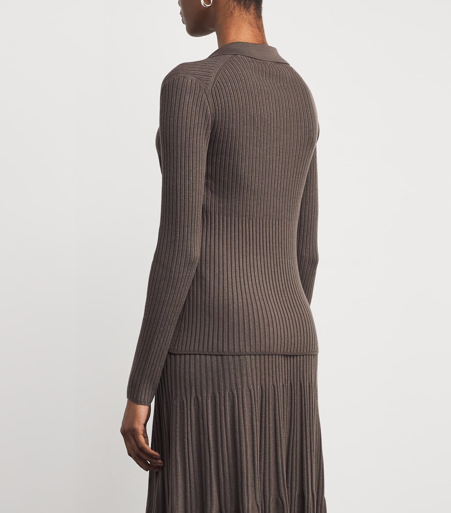 Wool-Blend Ribbed Polo Top MUSHROOM Image 4