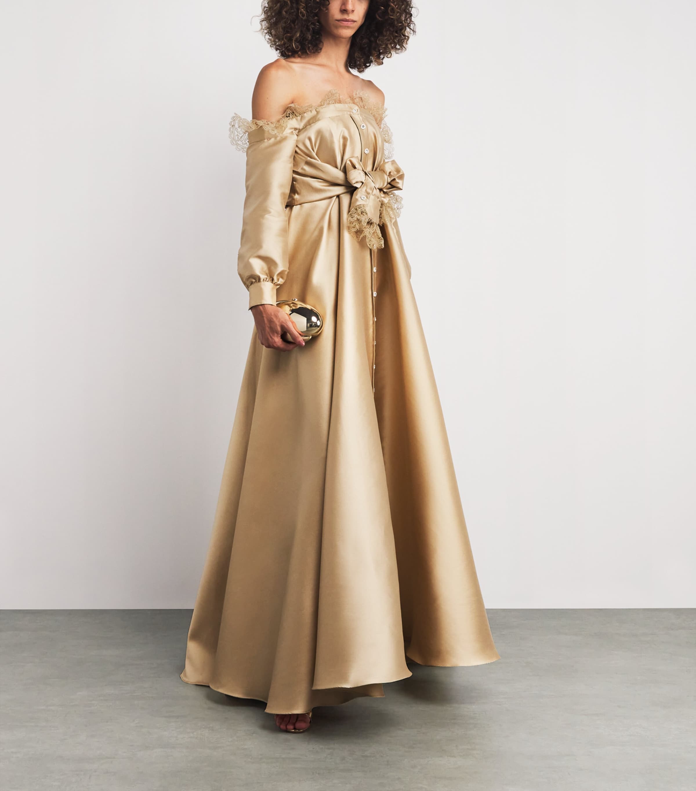 Alexis Mabille Womens Lace-Trim Kurkova Gown Gold Image 2