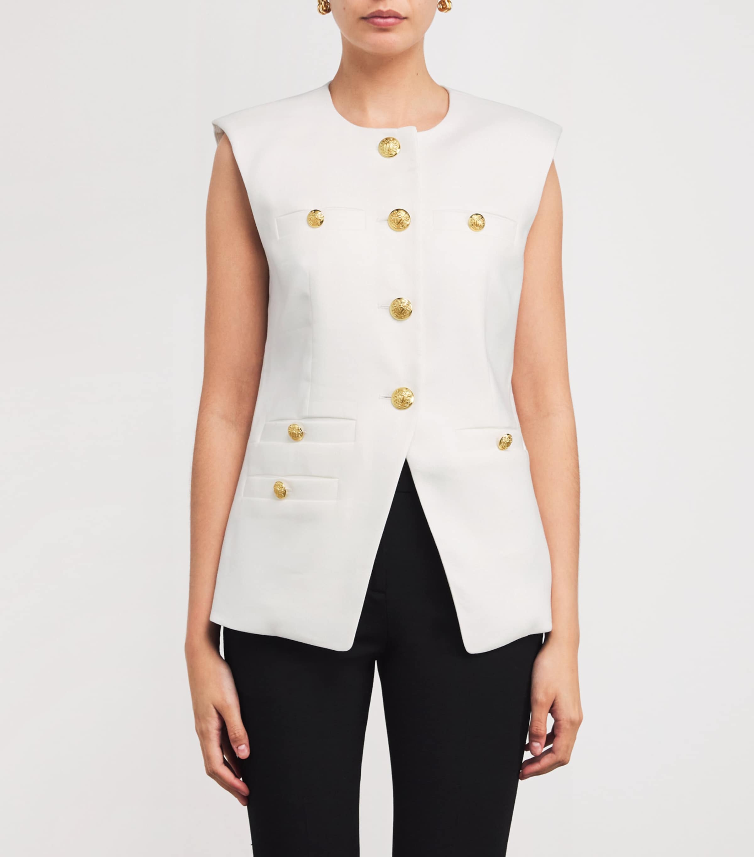 Linen-Blend Sleeveless Tamara Blazer W0002 OFF WHITE Image 3