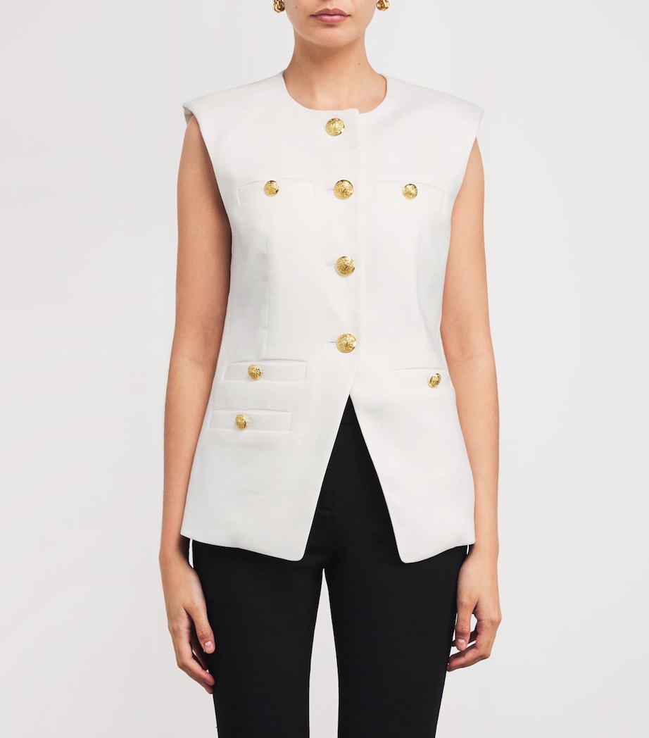 Linen-Blend Sleeveless Tamara Blazer W0002 OFF WHITE Image 3