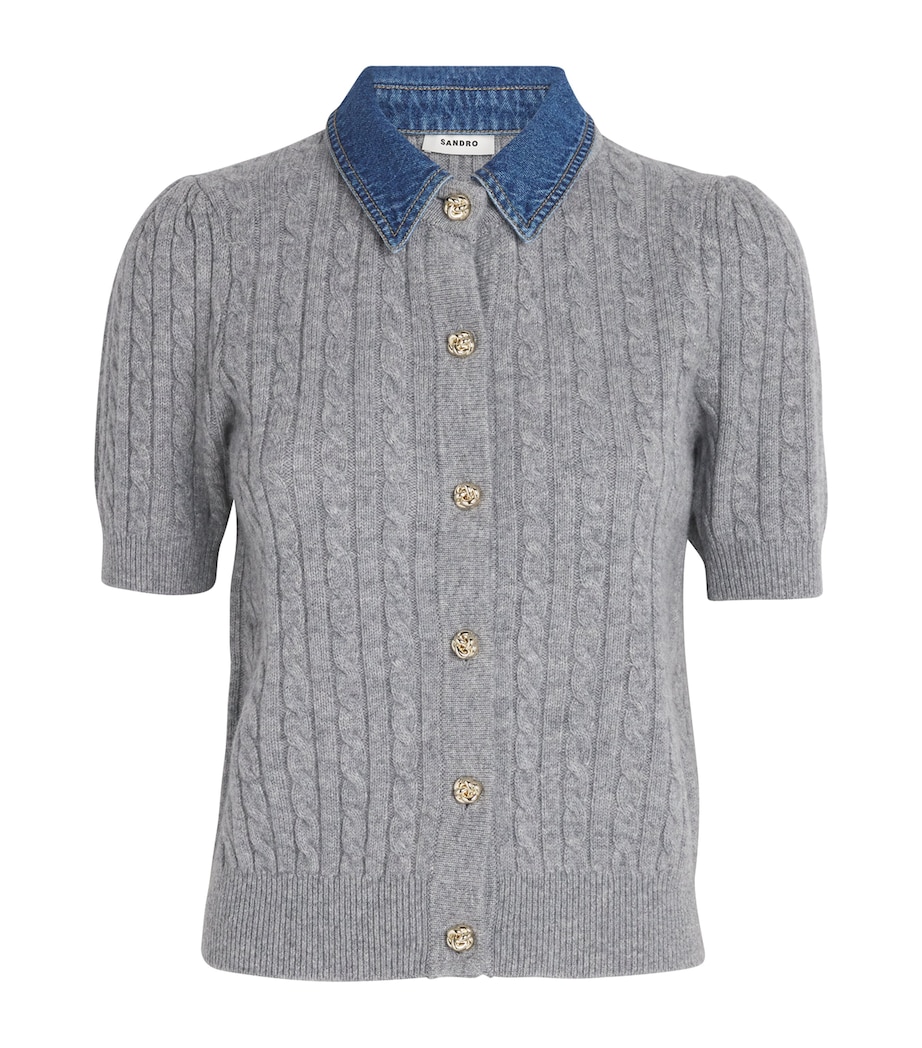 Wool-Cashmere Denim-Collar Cardigan GREY Image 1