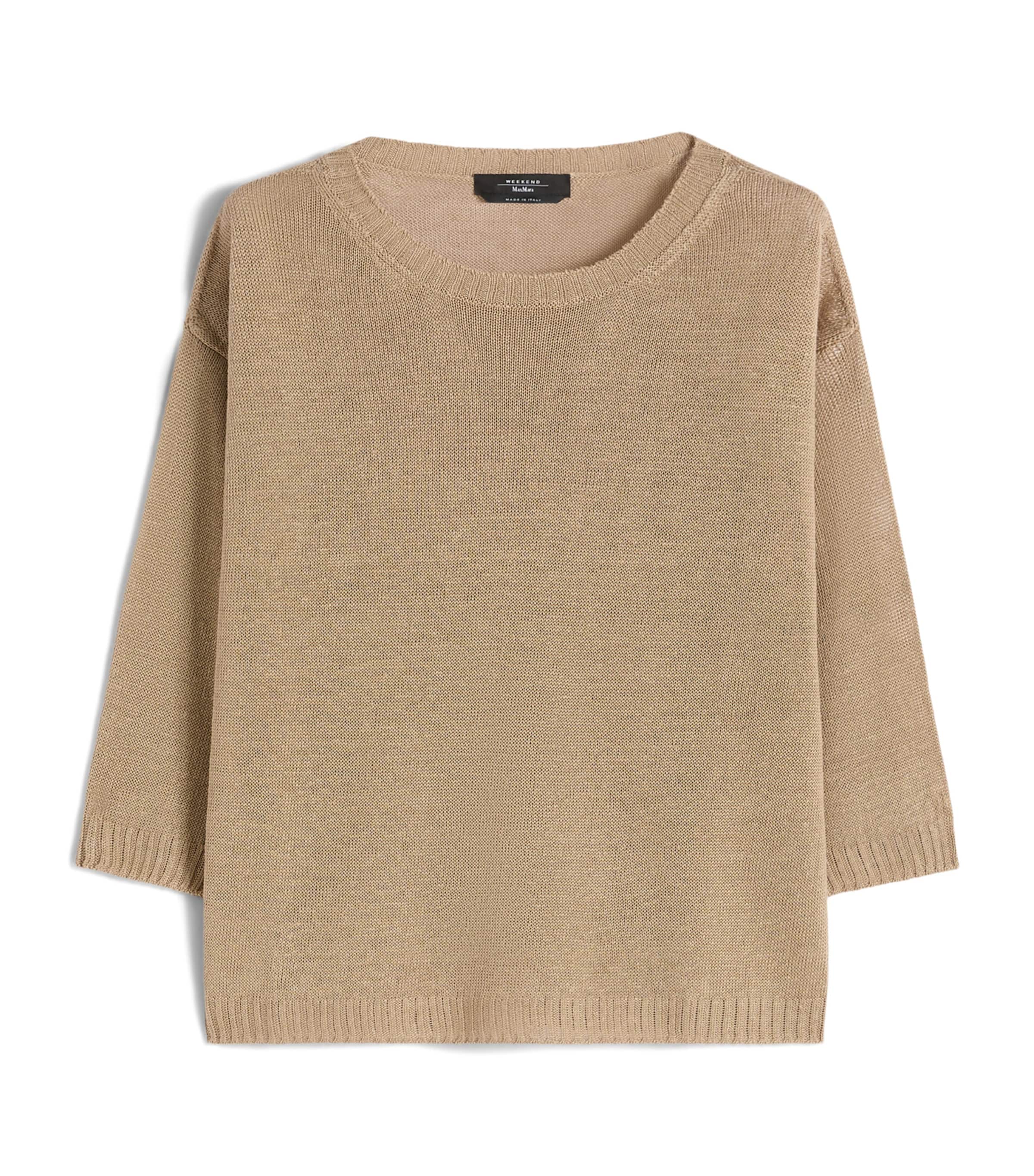 Weekend Max Mara Womens Linen Cropped-Sleeve Sweater Earth Image 1