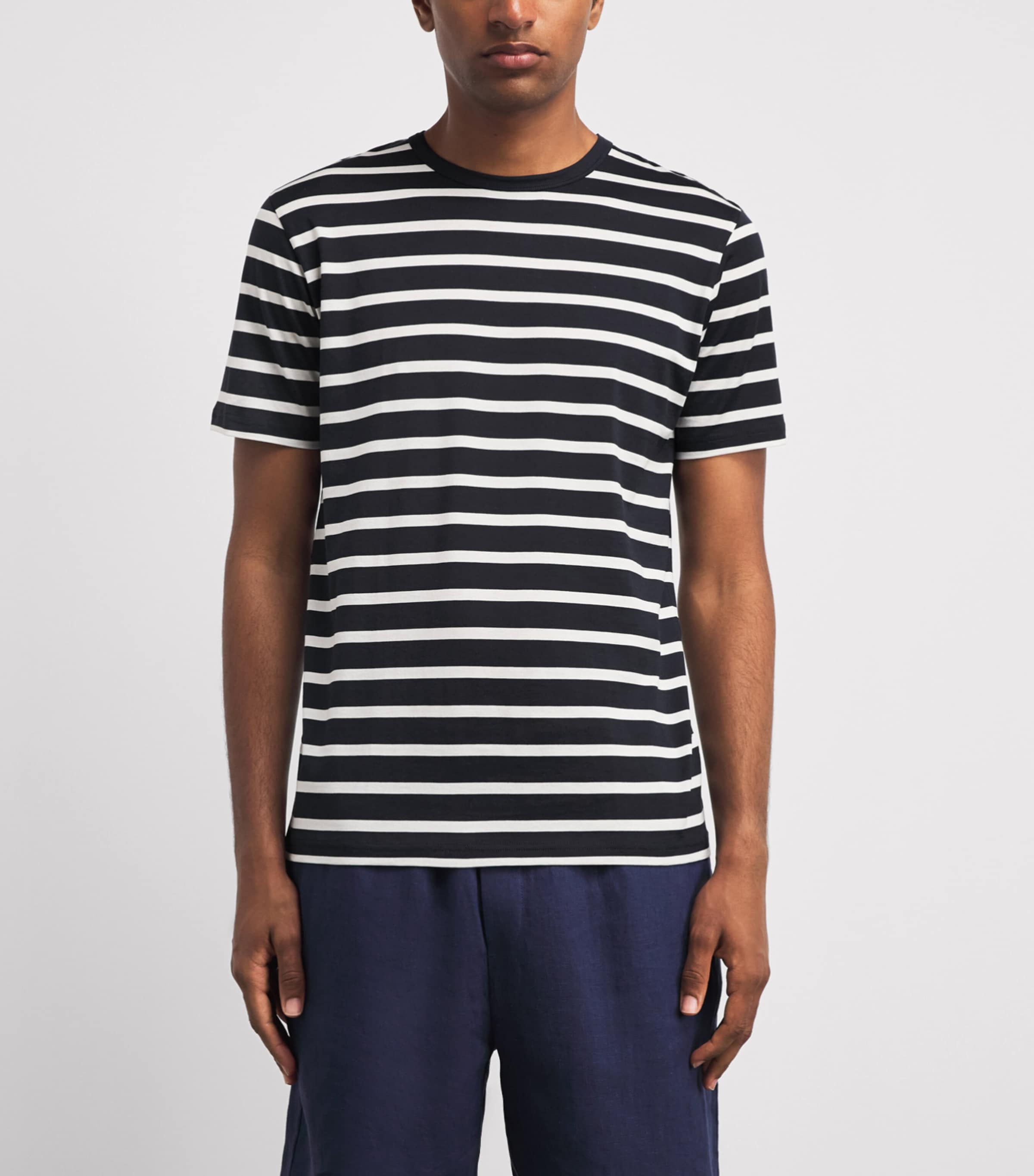 Sunspel Mens Supima Cotton Stripe Classic T-Shirt Stdz Navy/ecru Image 4