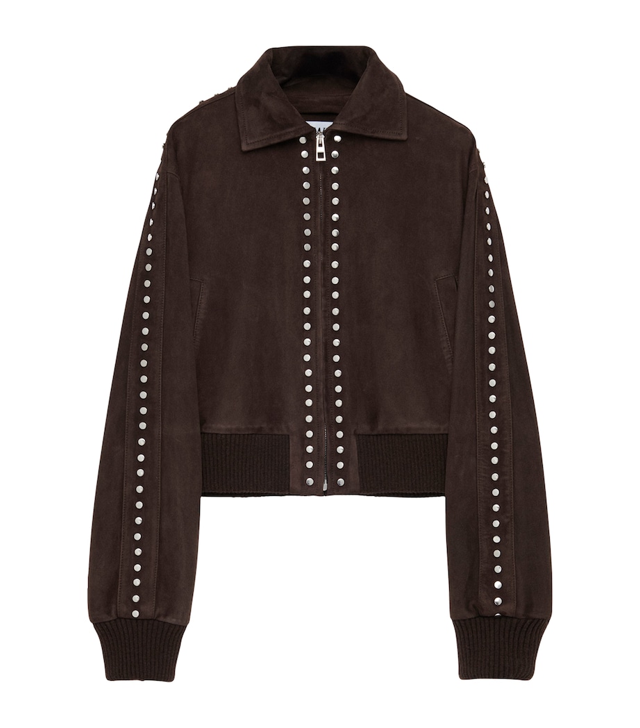 Suede Studded Bomber Jacket DARK BROWN Image 1