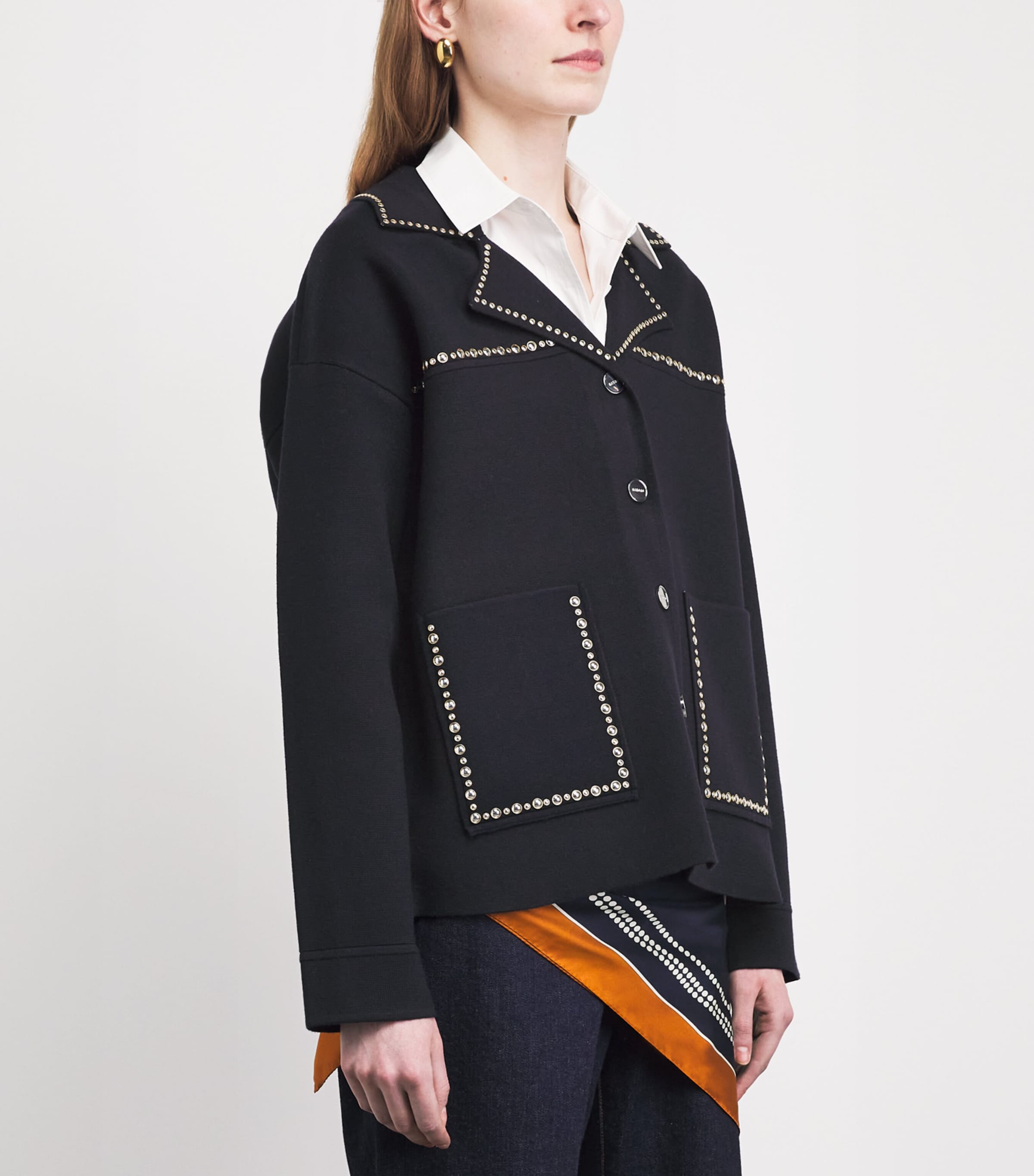 Sandro Paris Womens Embellished Blazer-Collar Cardigan Navy Blue Image 4