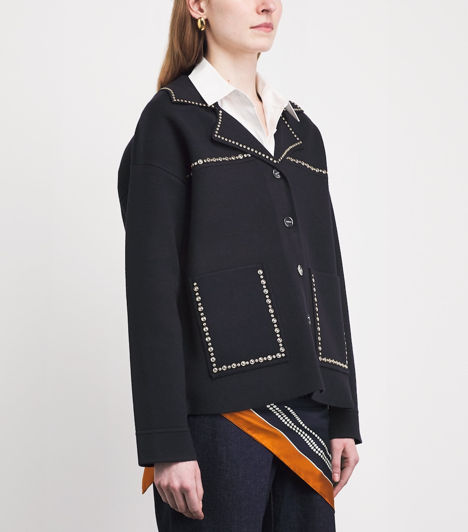 Sandro Paris Womens Embellished Blazer-Collar Cardigan Navy Blue Image 4