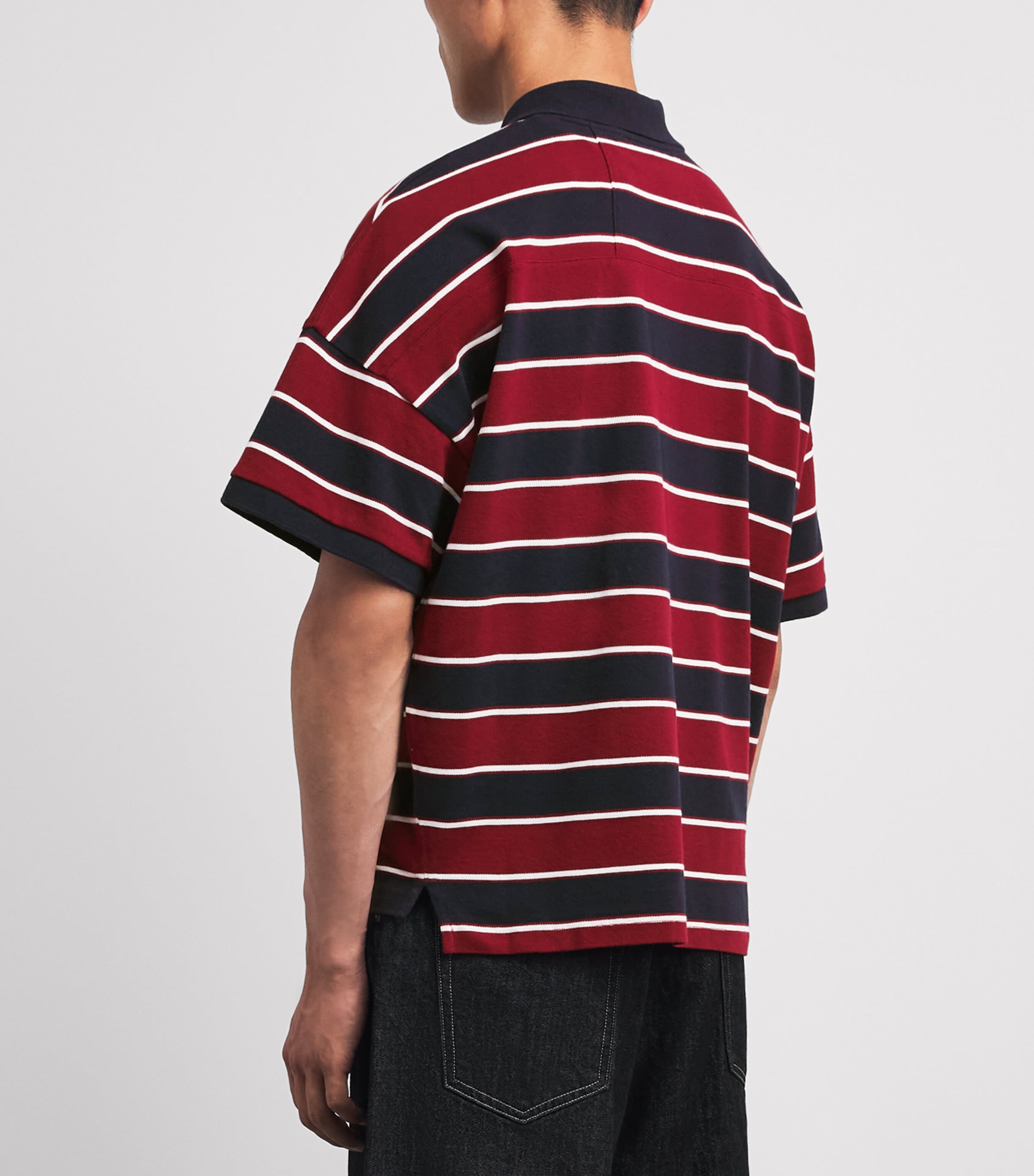 Rhude Mens Stripe Fontaine Polo Shirt Bordaux/blu/wht Image 5