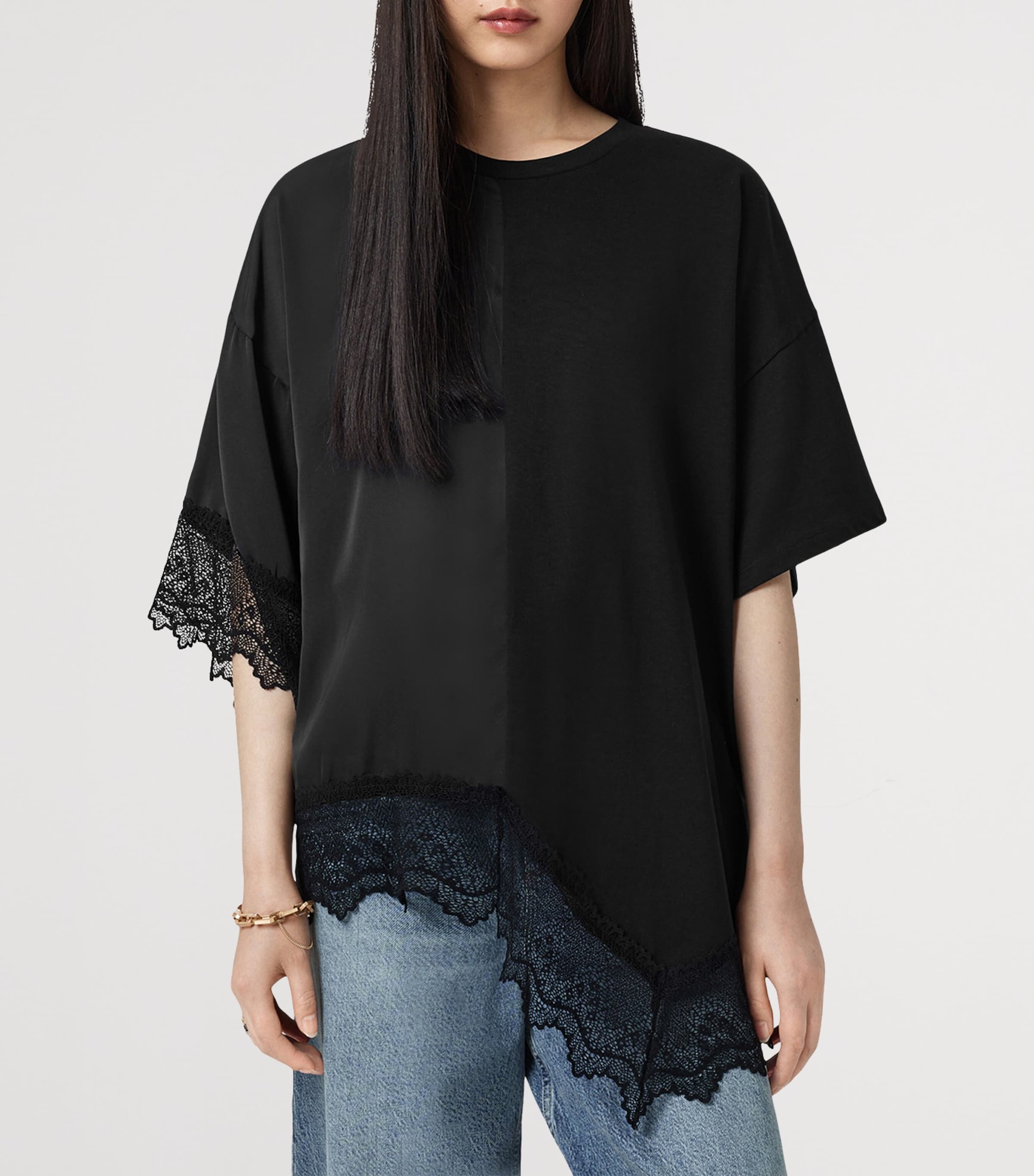 Cotton Lace-Trim Lenny T-Shirt BLACK Image 4