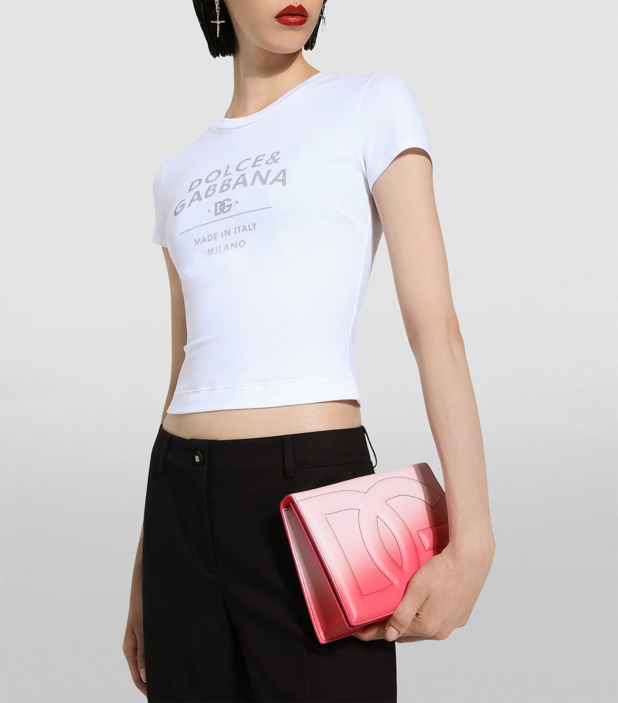Dolce&Gabbana Womens Stretch-Cotton Logo T-Shirt Optical White Image 4