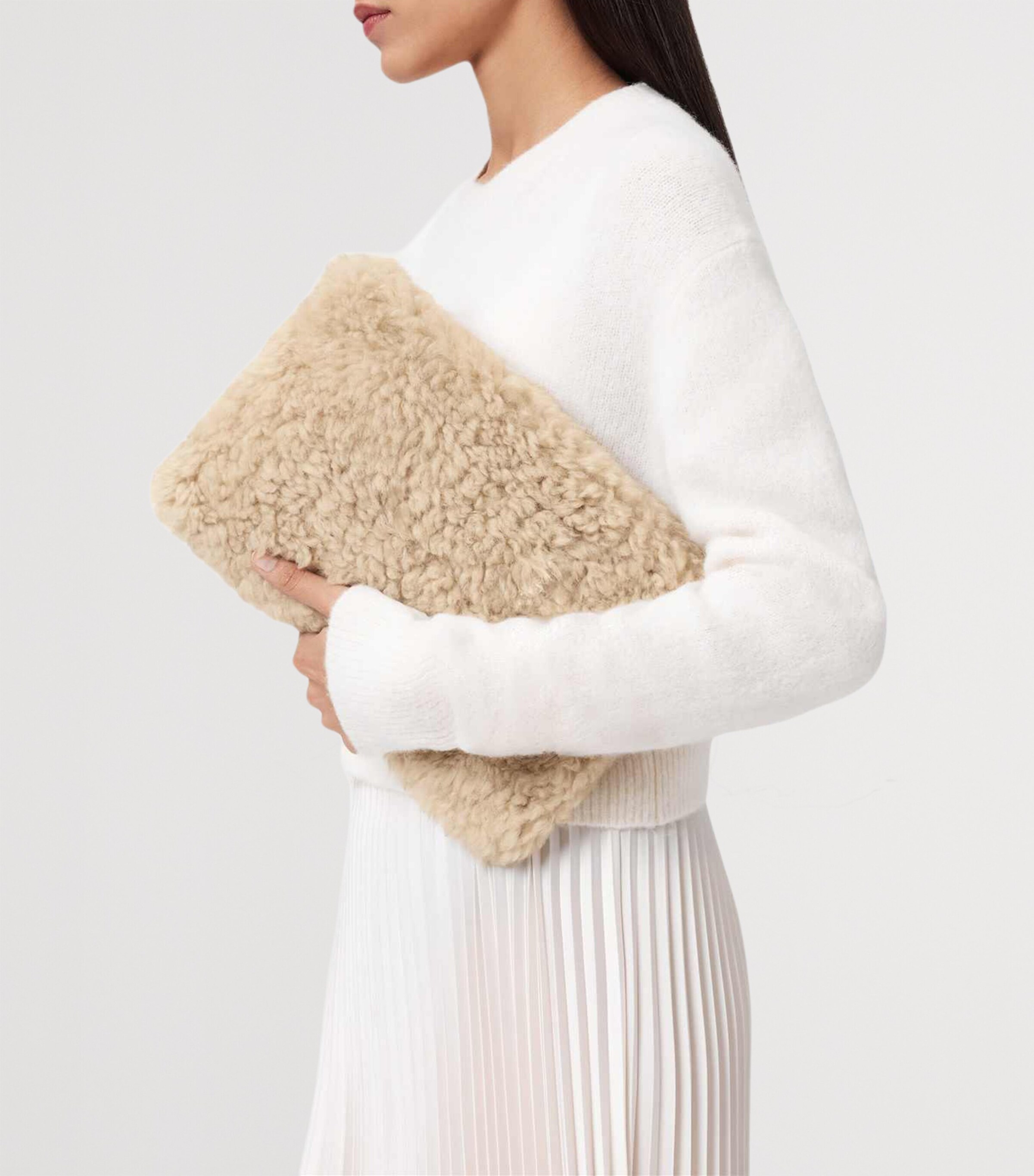 AllSaints Shearling Bettina Clutch Bag Natural Image 4