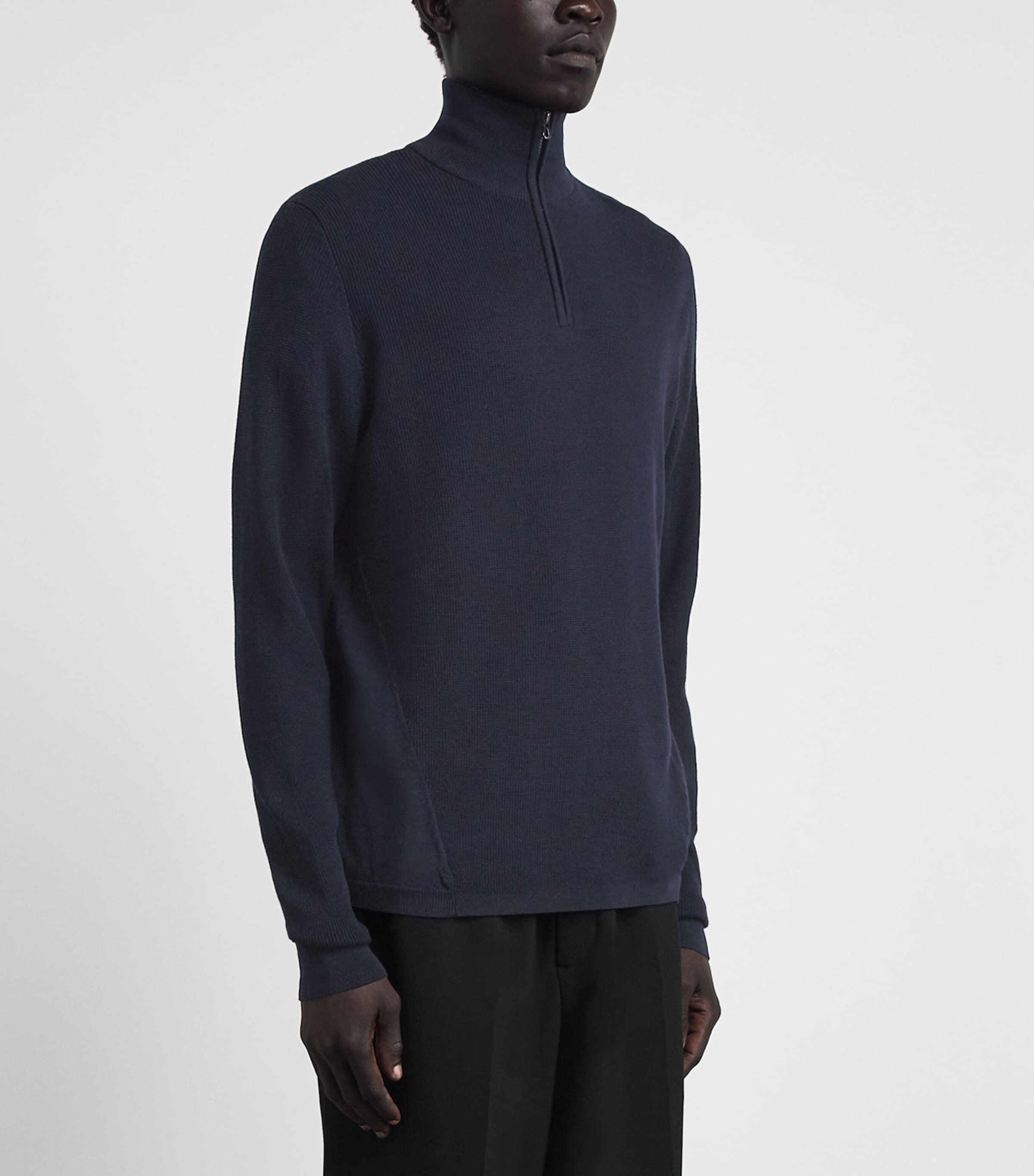 Sease Mens Virgin Wool Quarter-Zip Sweater Midnight Blue Image 4