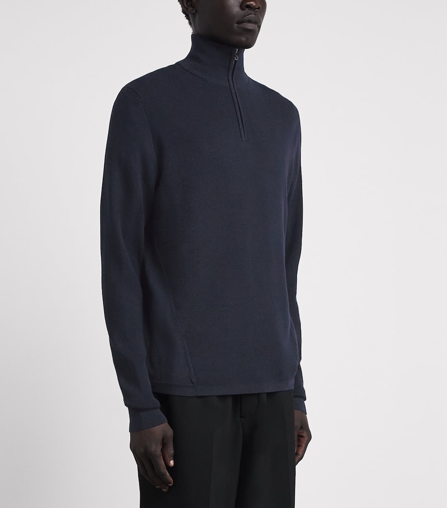 Sease Mens Virgin Wool Quarter-Zip Sweater Midnight Blue Image 4