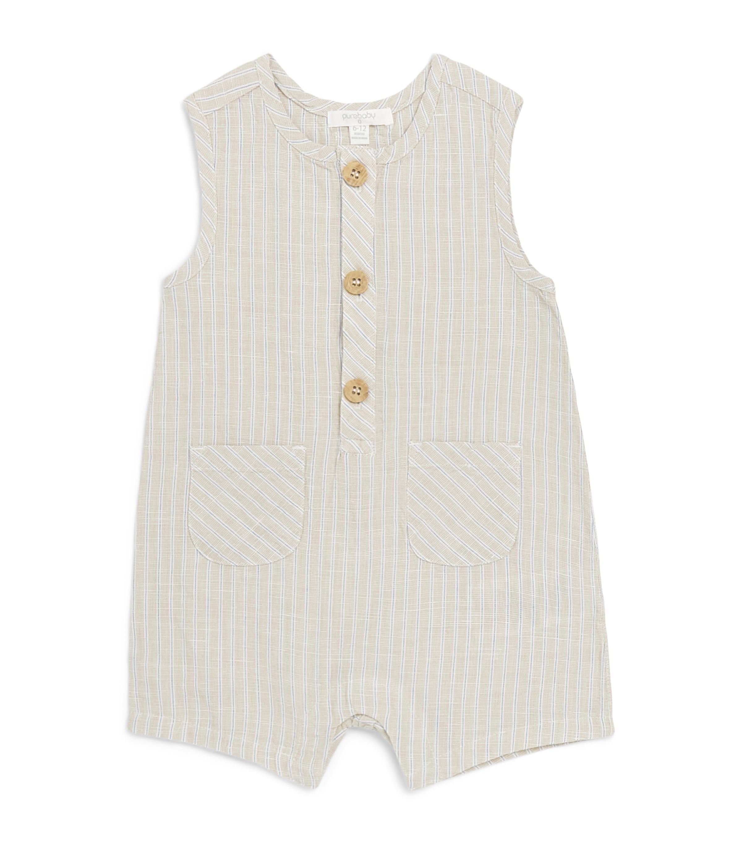 Purebaby Organic Cotton-Linen Stripe Playsuit (0-12 Months) Tacst Image 1