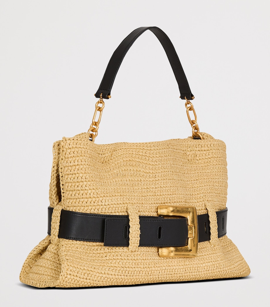 Balmain Medium Faux-Raffia Anthem Shoulder Bag Gte Naturel / Noir Image 3